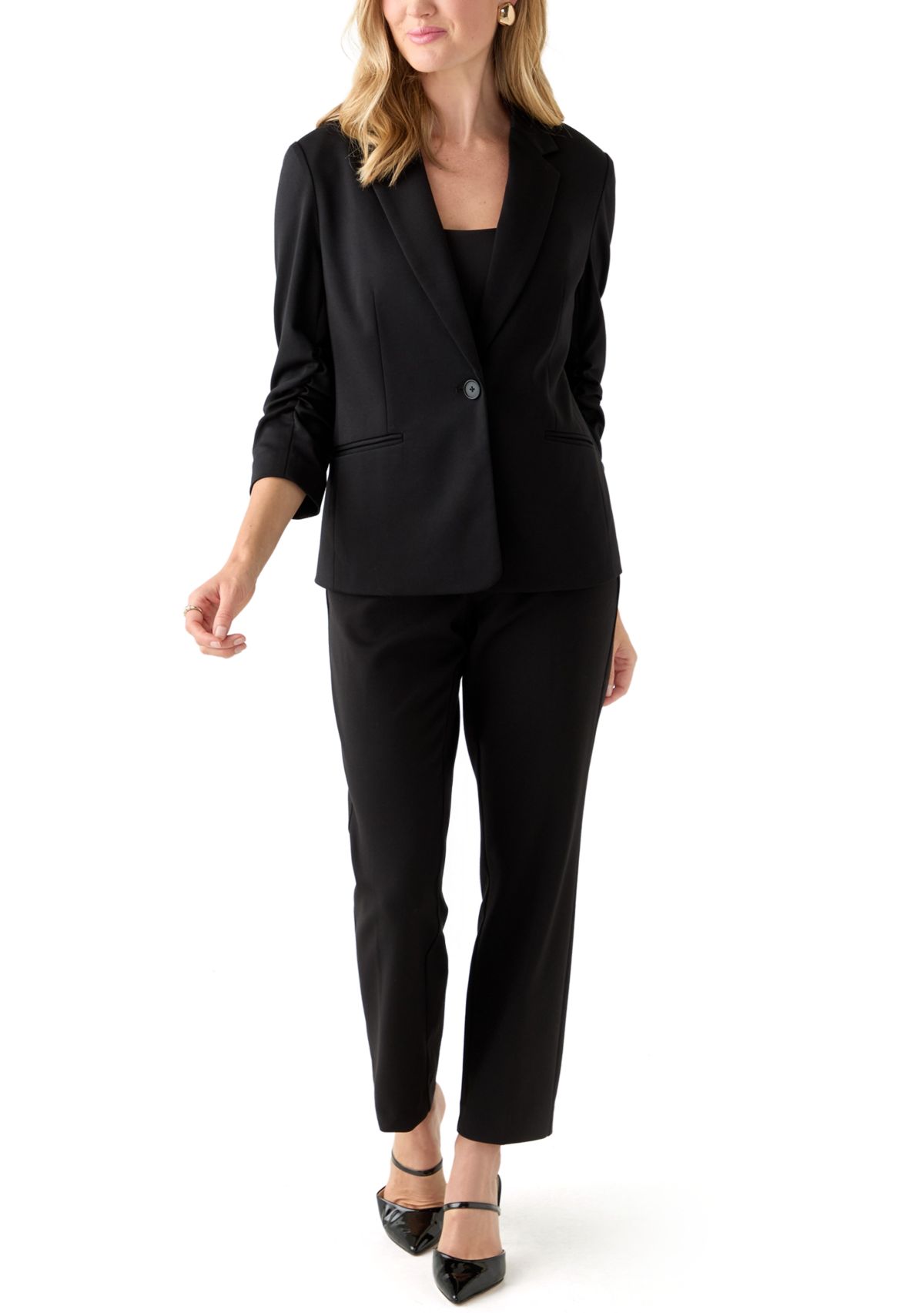 Petite Faux Fly Straight Leg Pants