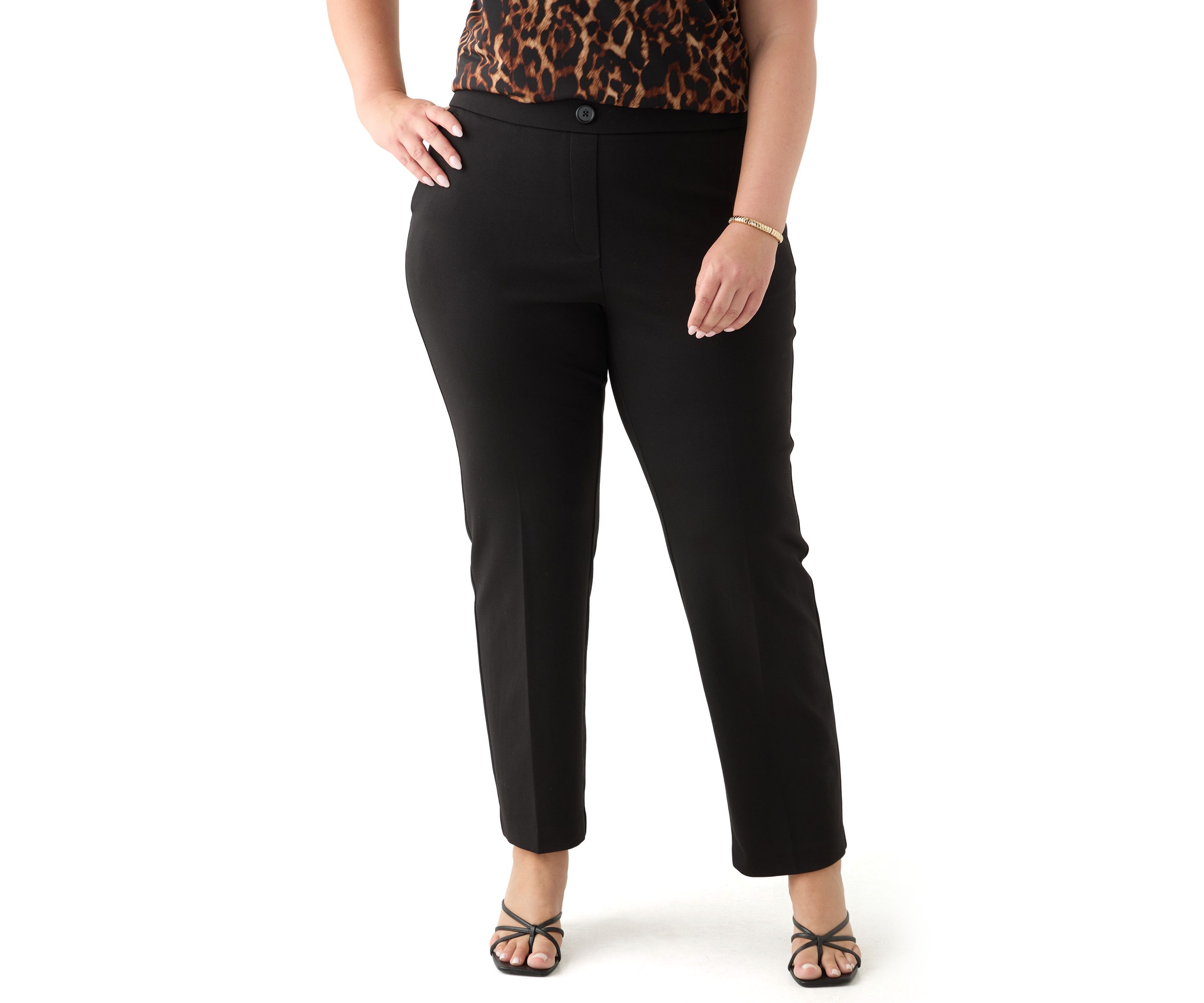 Plus Size Pull On Straight Leg Ponte Pants