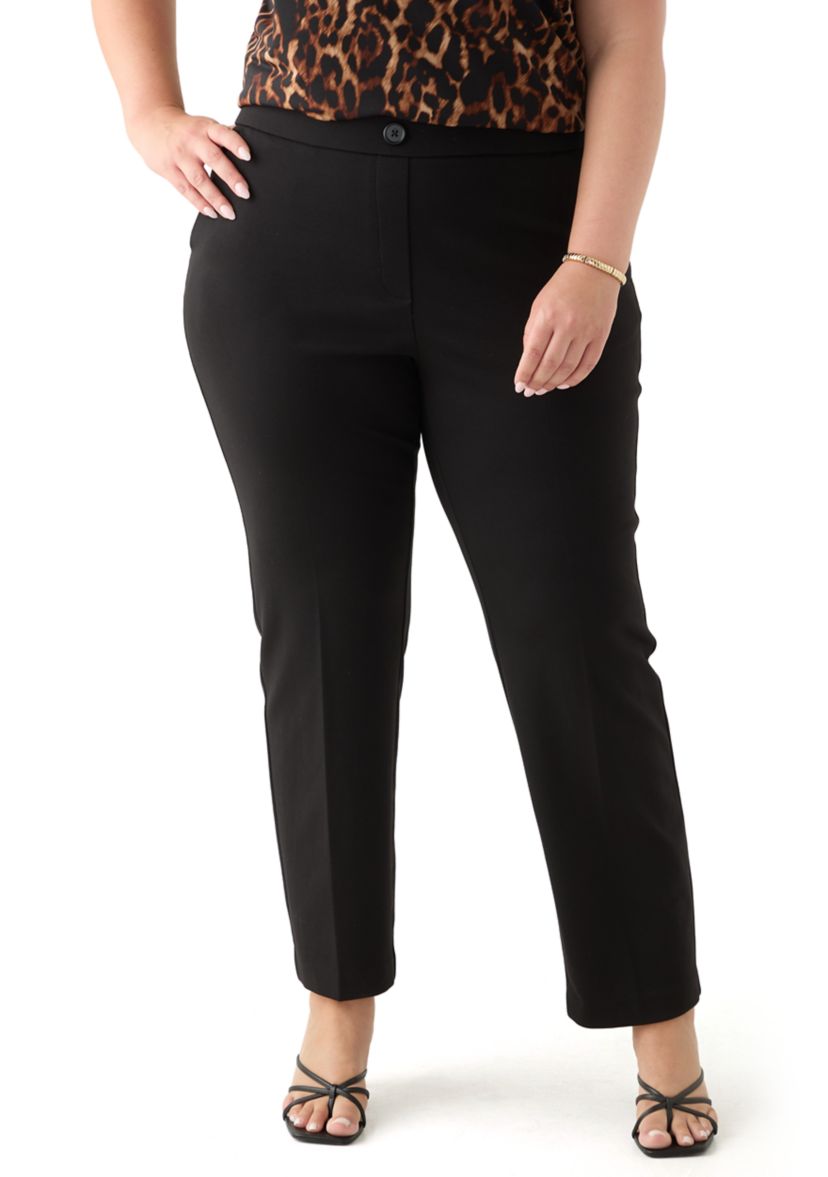 Plus Size Pull On Straight Leg Ponte Pants