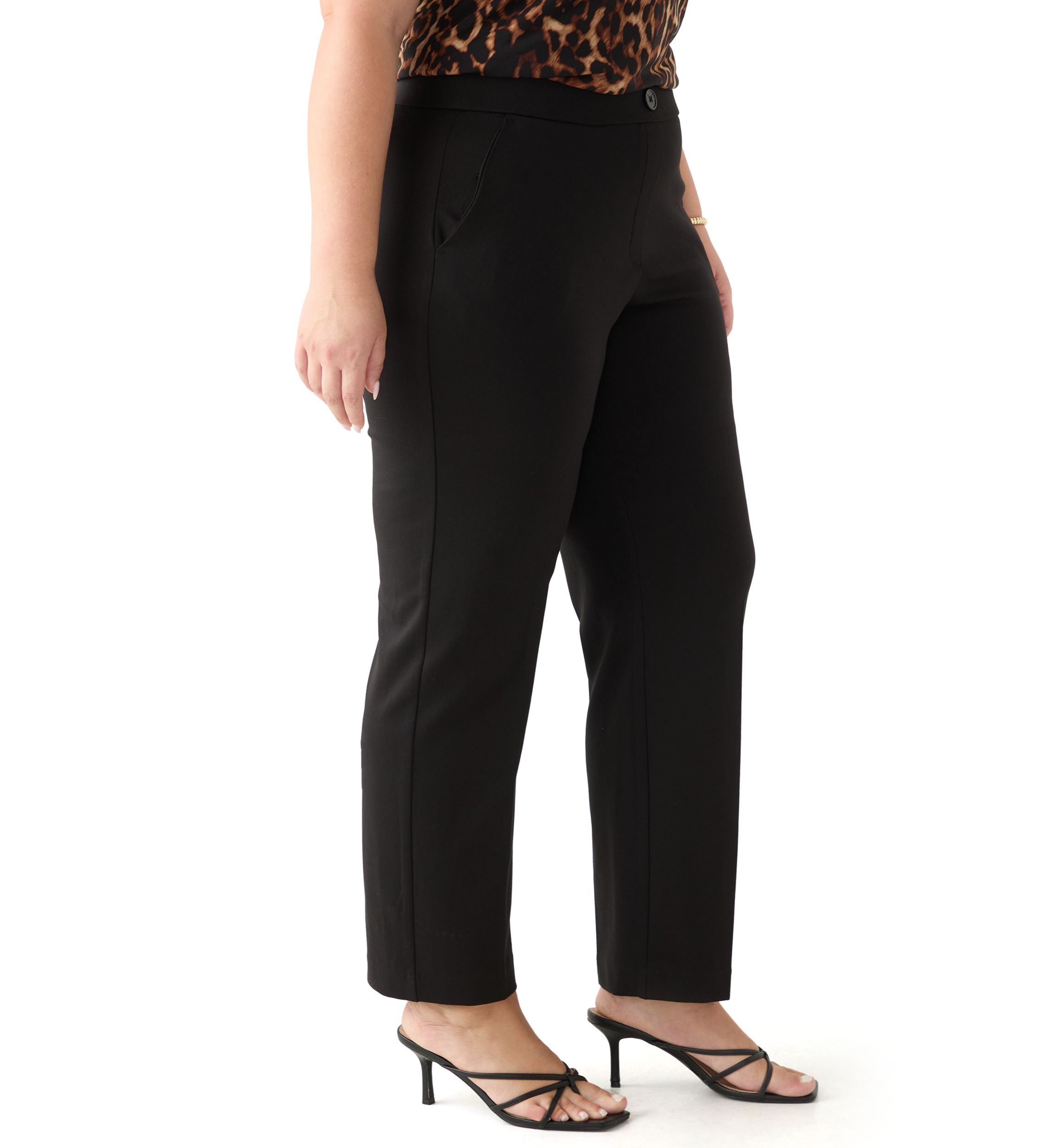 Plus Size Pull On Straight Leg Ponte Pants