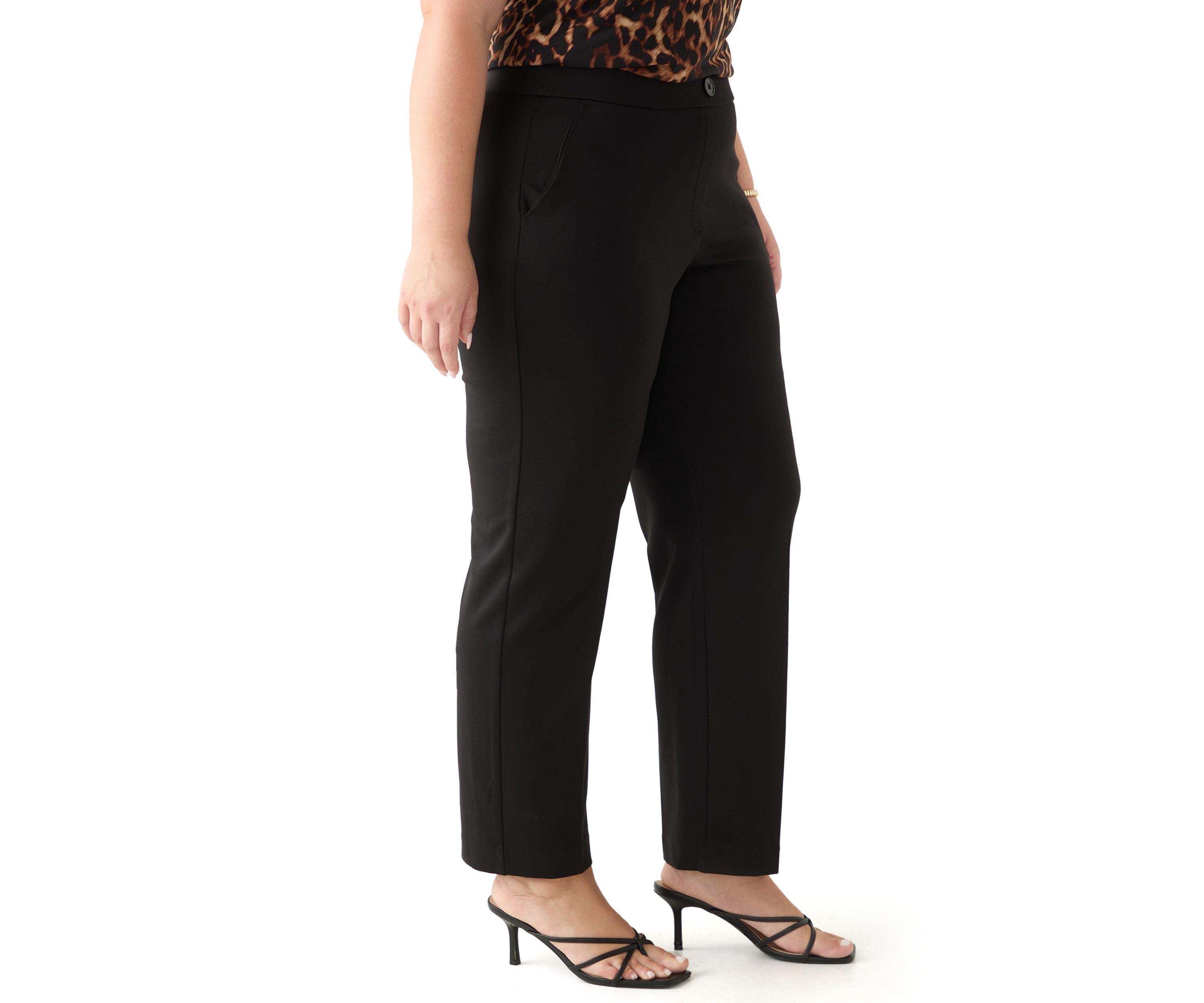Plus Size Pull On Straight Leg Ponte Pants