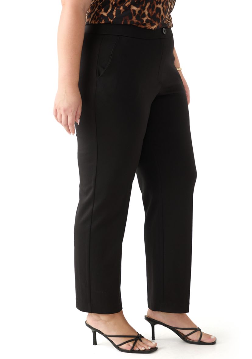 Plus Size Pull On Straight Leg Ponte Pants