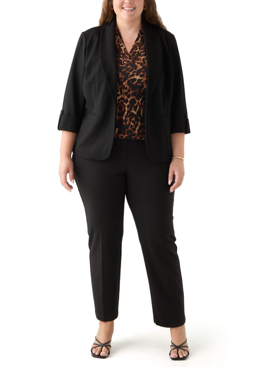 Plus Size Pull On Straight Leg Ponte Pants