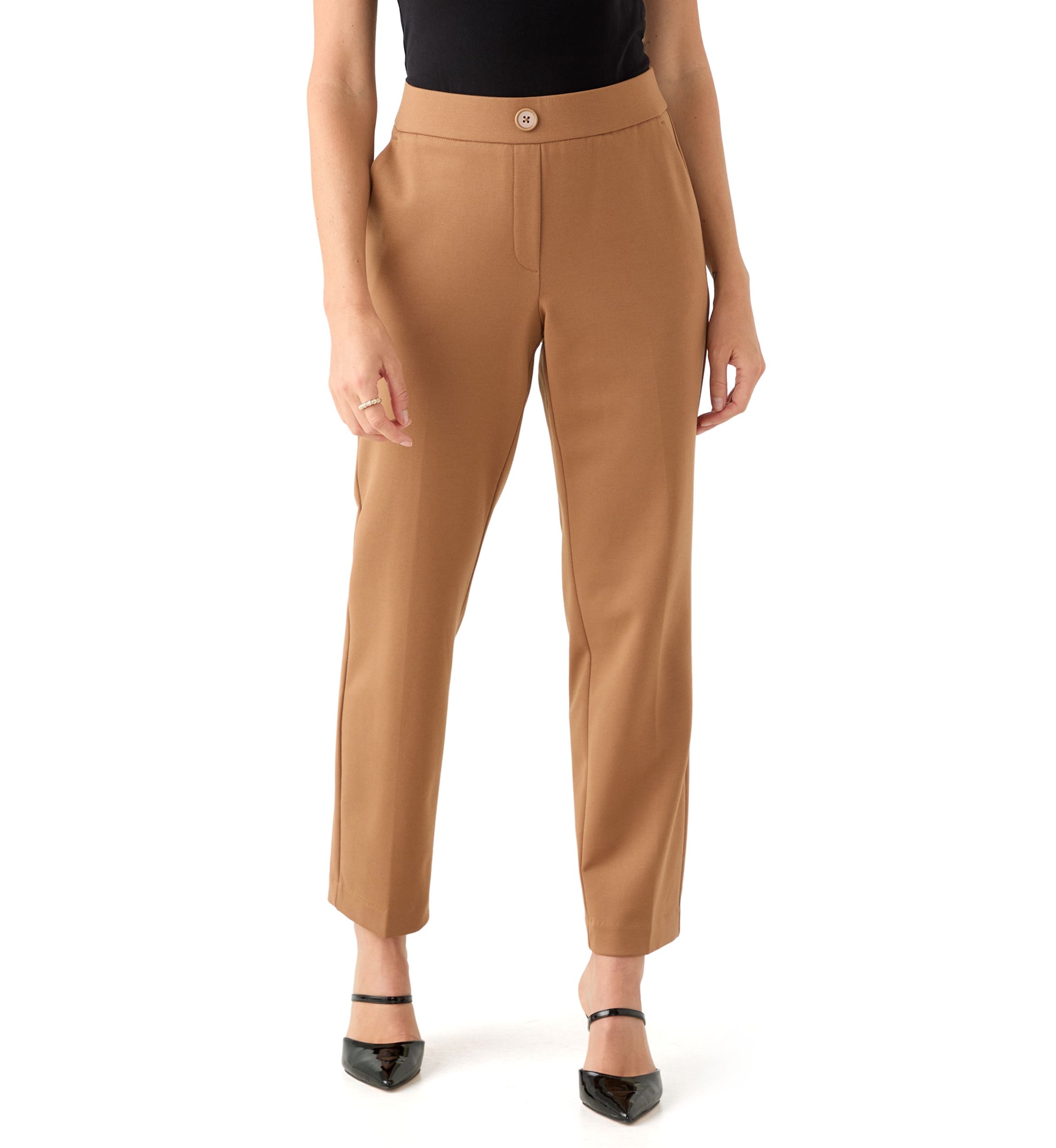 Petite Faux Fly Straight Leg Pants