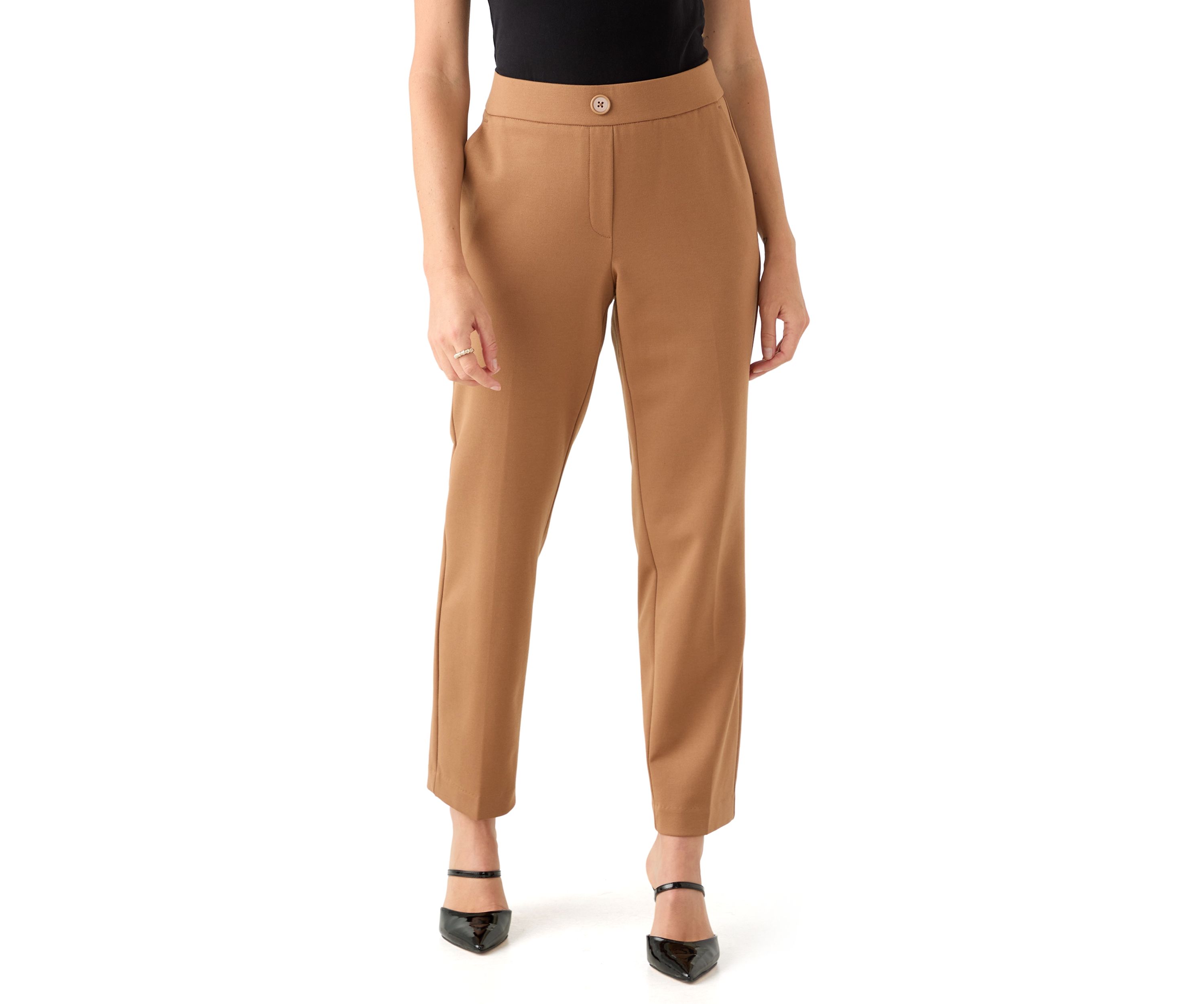 Petite Faux Fly Straight Leg Pants