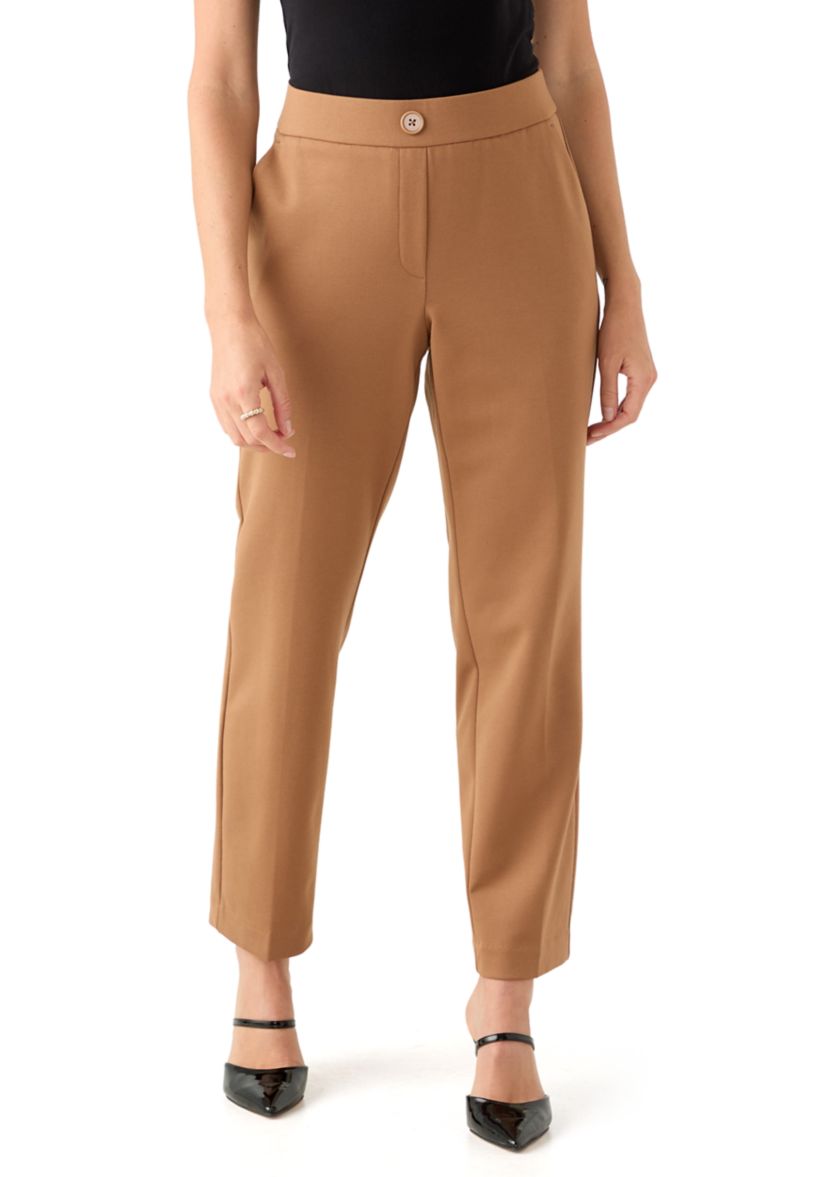 Petite Faux Fly Straight Leg Pants