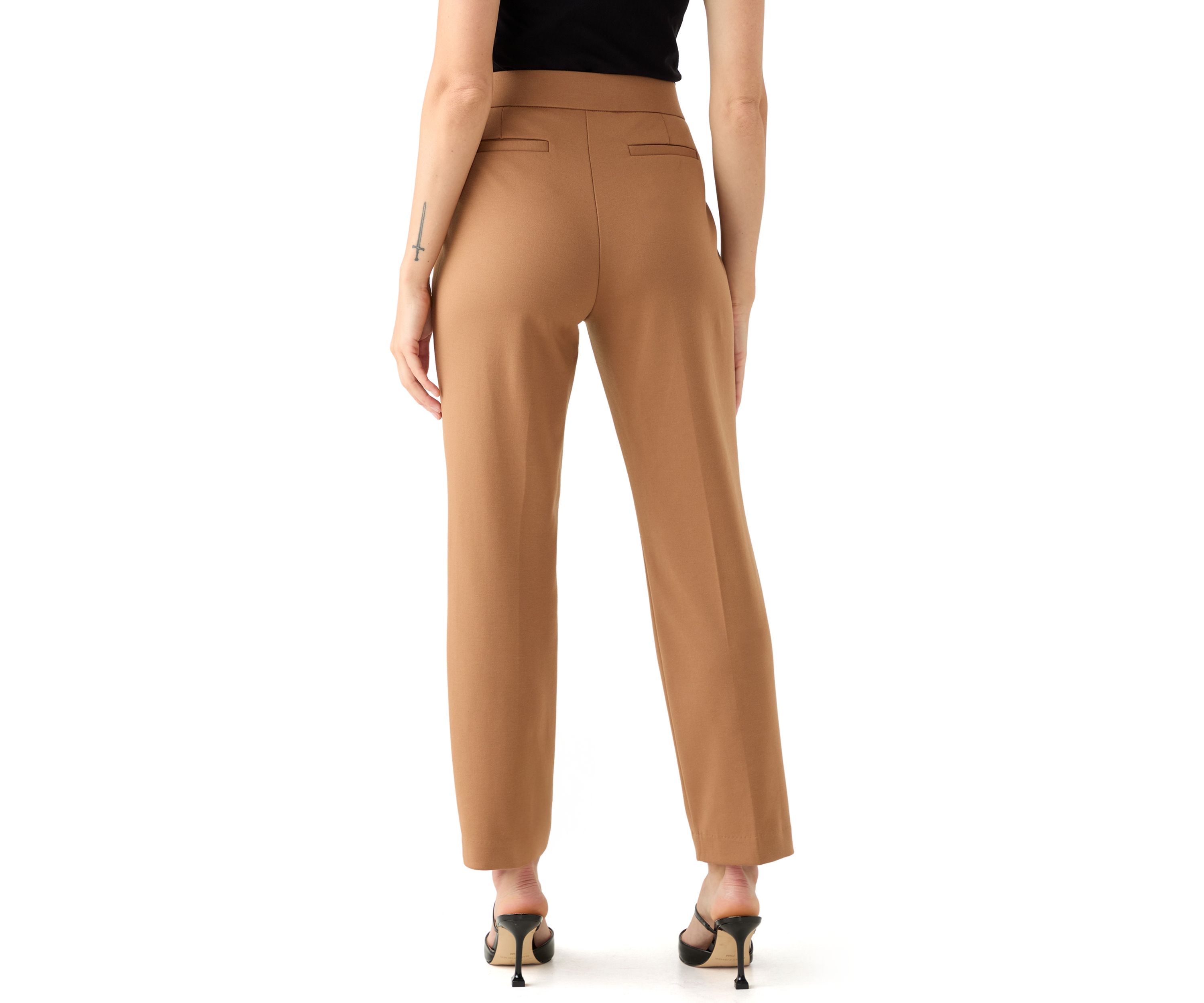Petite Faux Fly Straight Leg Pants
