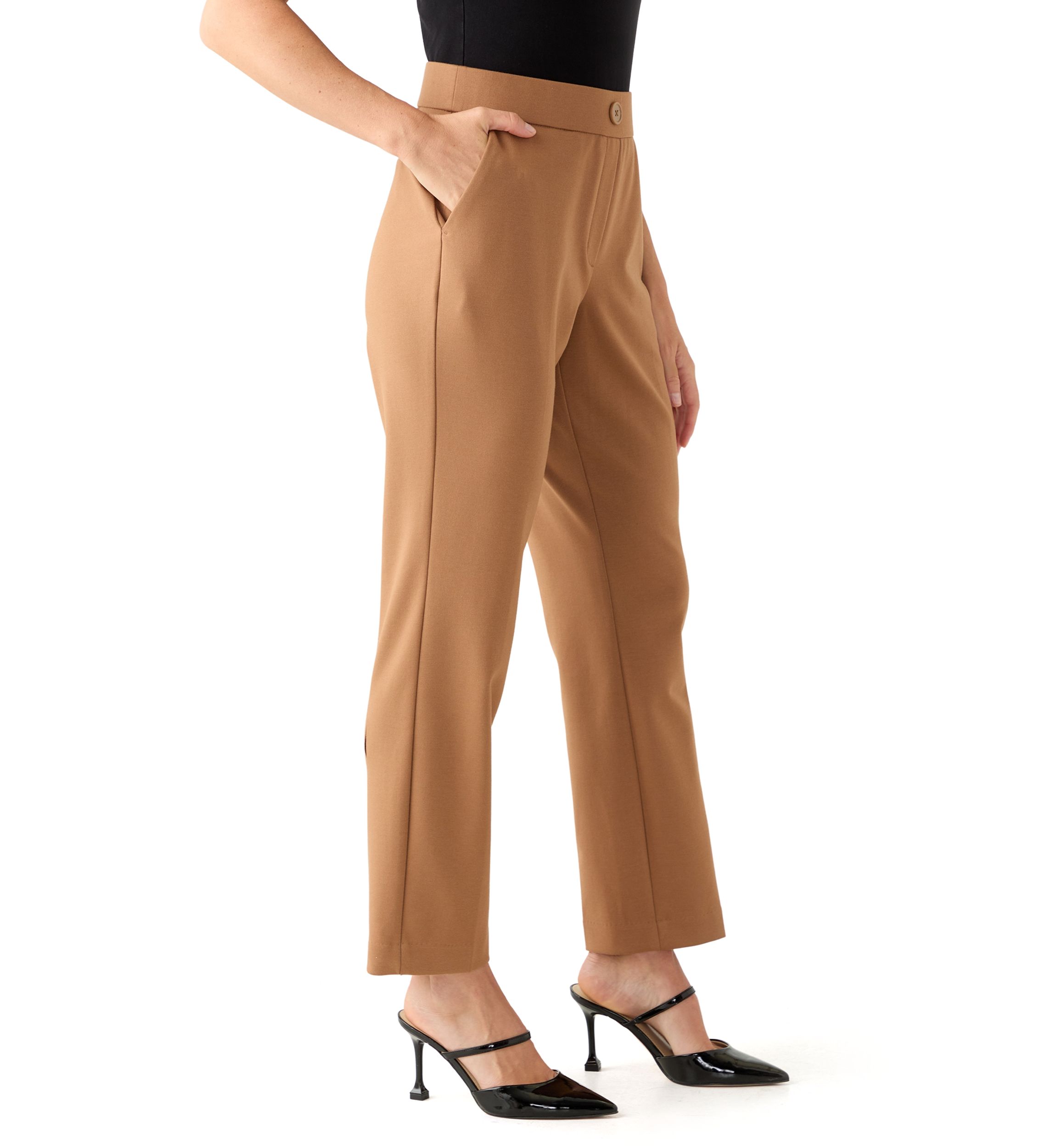 Petite Faux Fly Straight Leg Pants