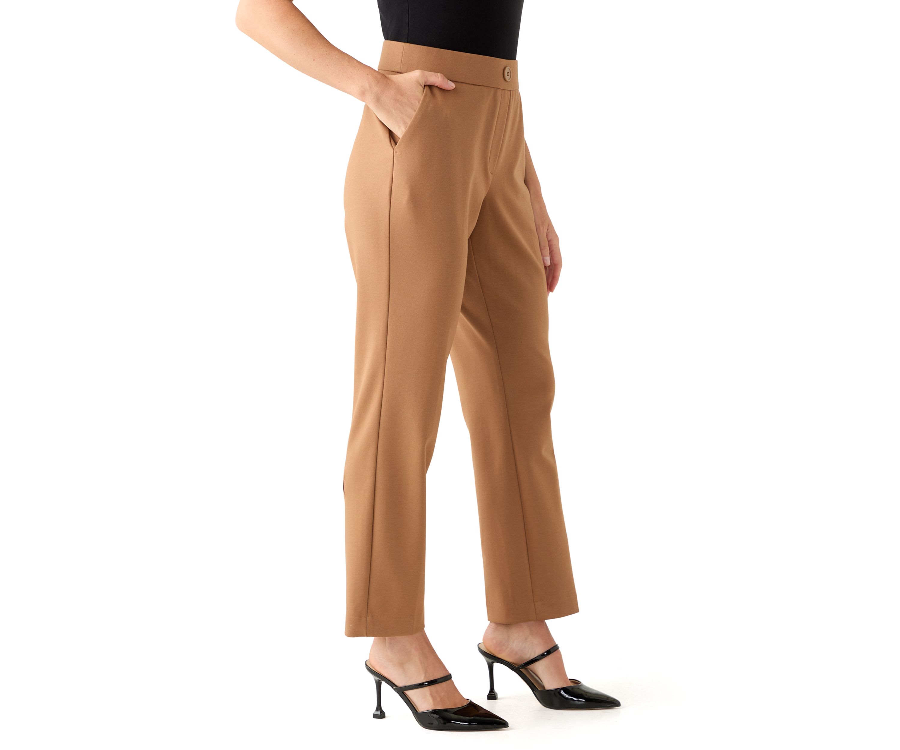 Petite Faux Fly Straight Leg Pants
