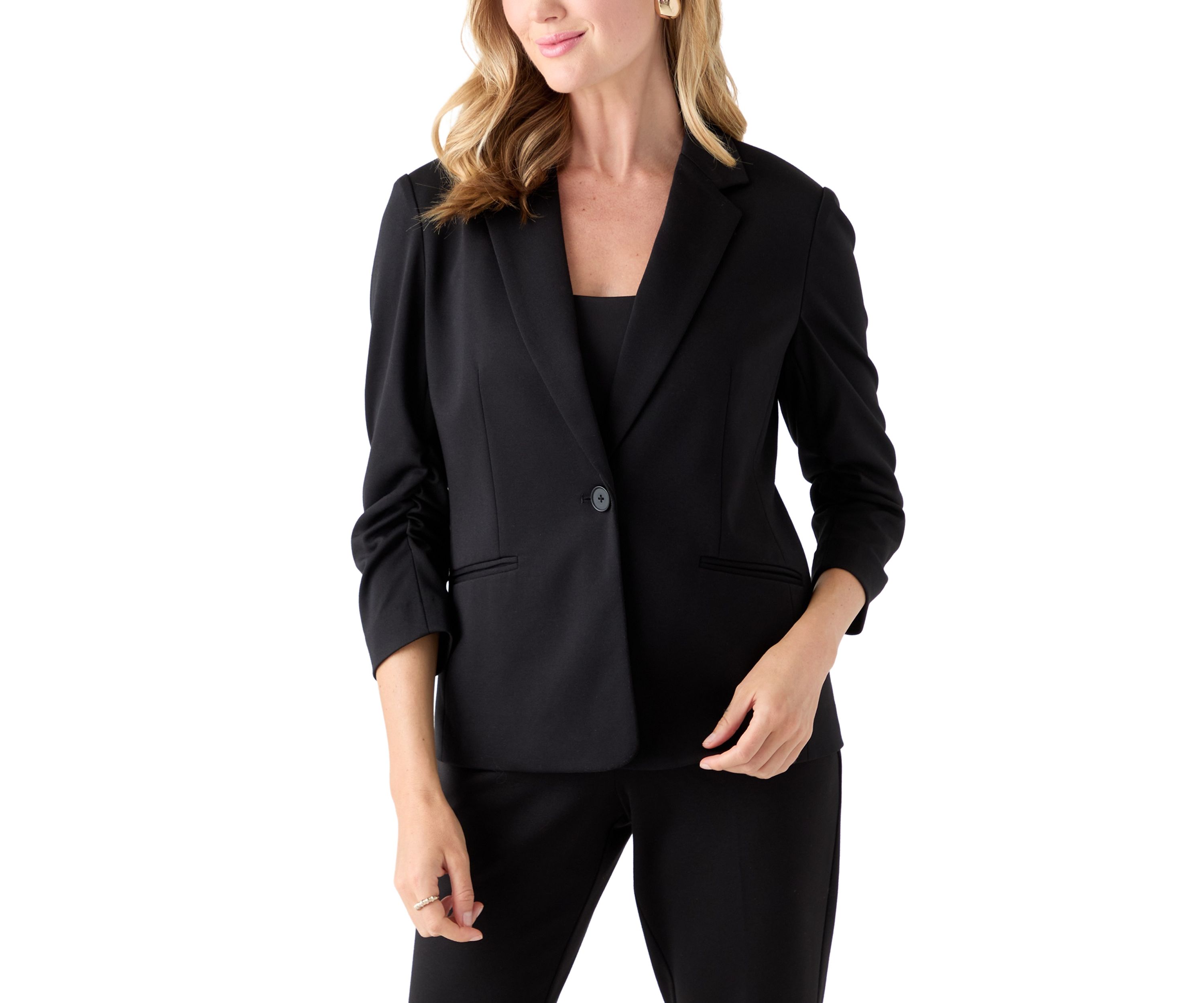 Petite Scrunched Sleeves Ponte Jacket 