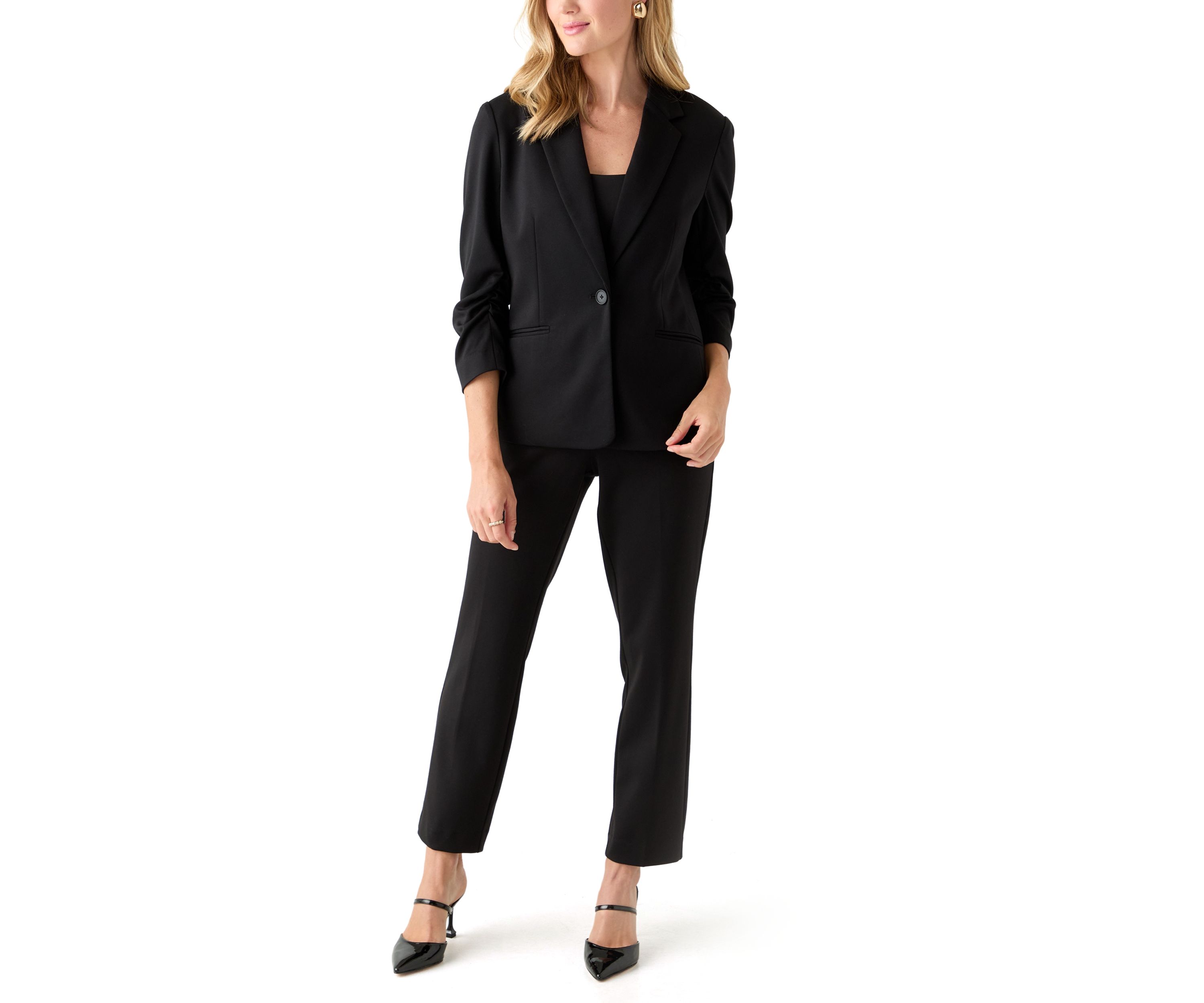 Petite Scrunched Sleeves Ponte Jacket 