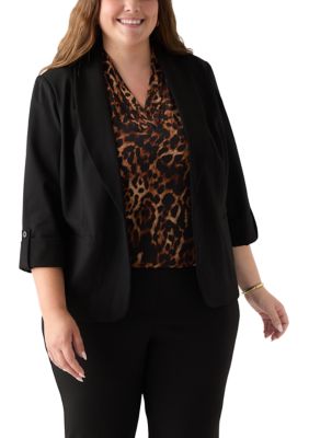 AK Anne Klein Women's Plus Size Shawl Collar Compression Blazer, Black, 3X