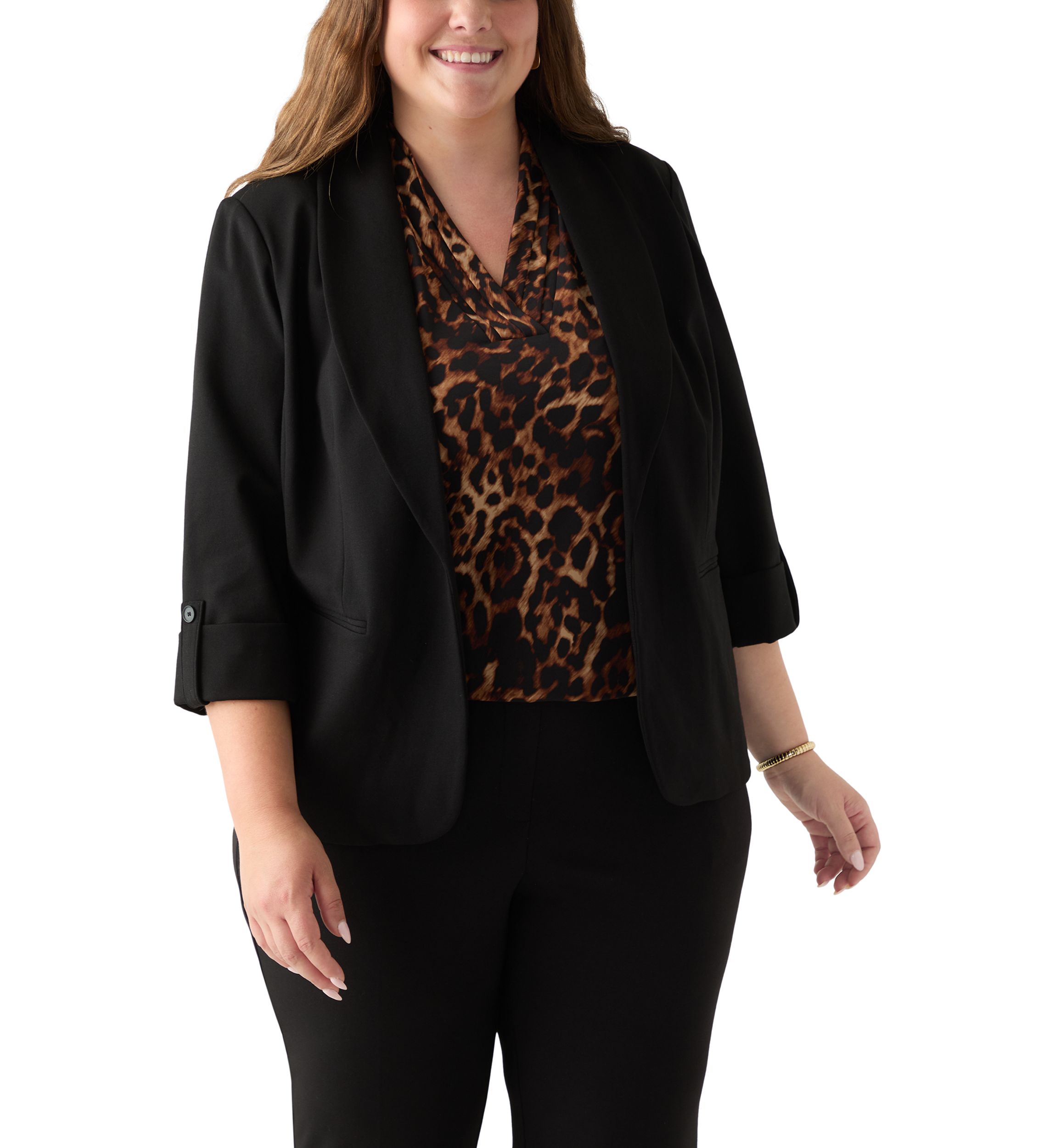 Plus Size Shawl Collar Compression Blazer
