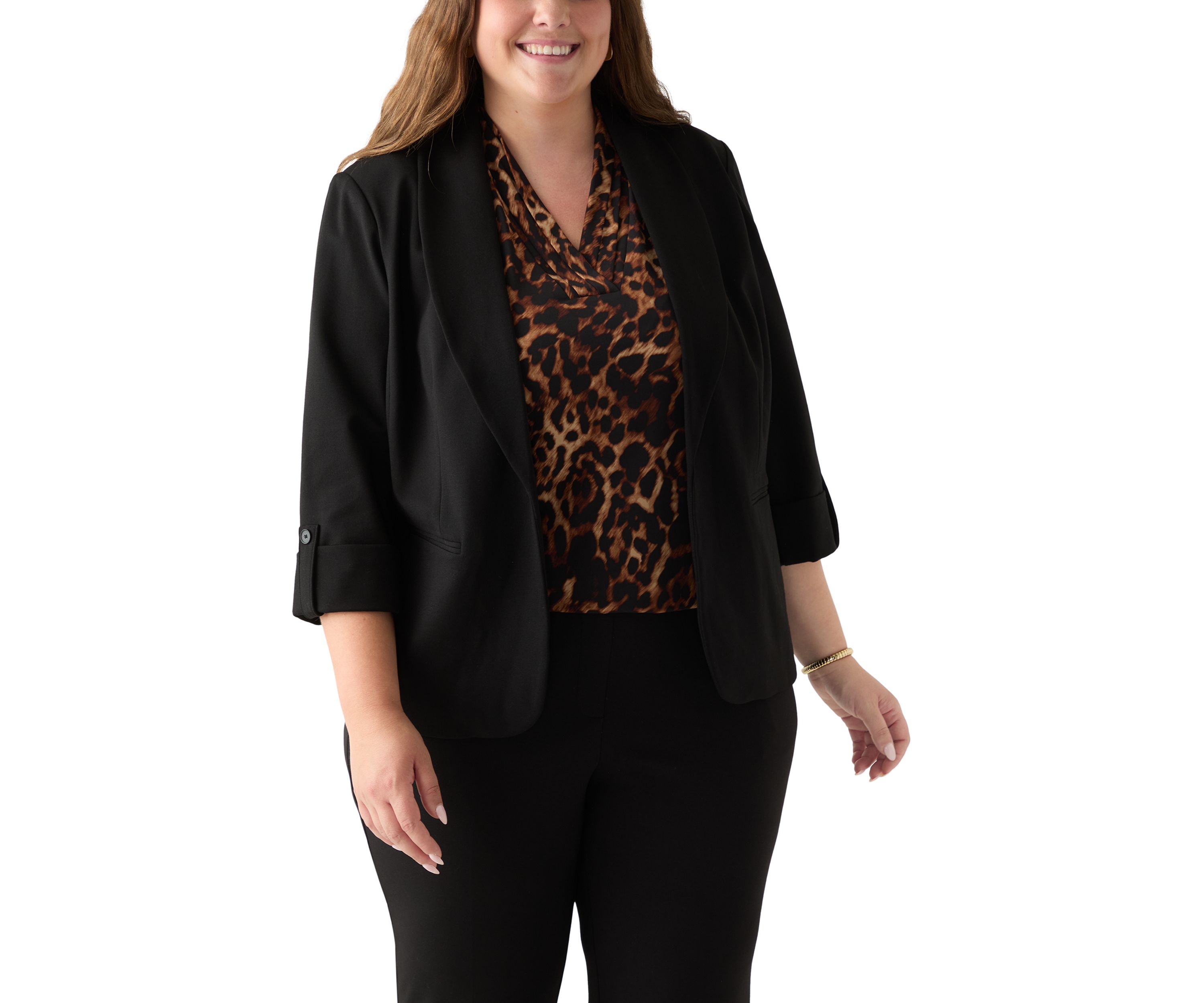 Plus Size Shawl Collar Compression Blazer