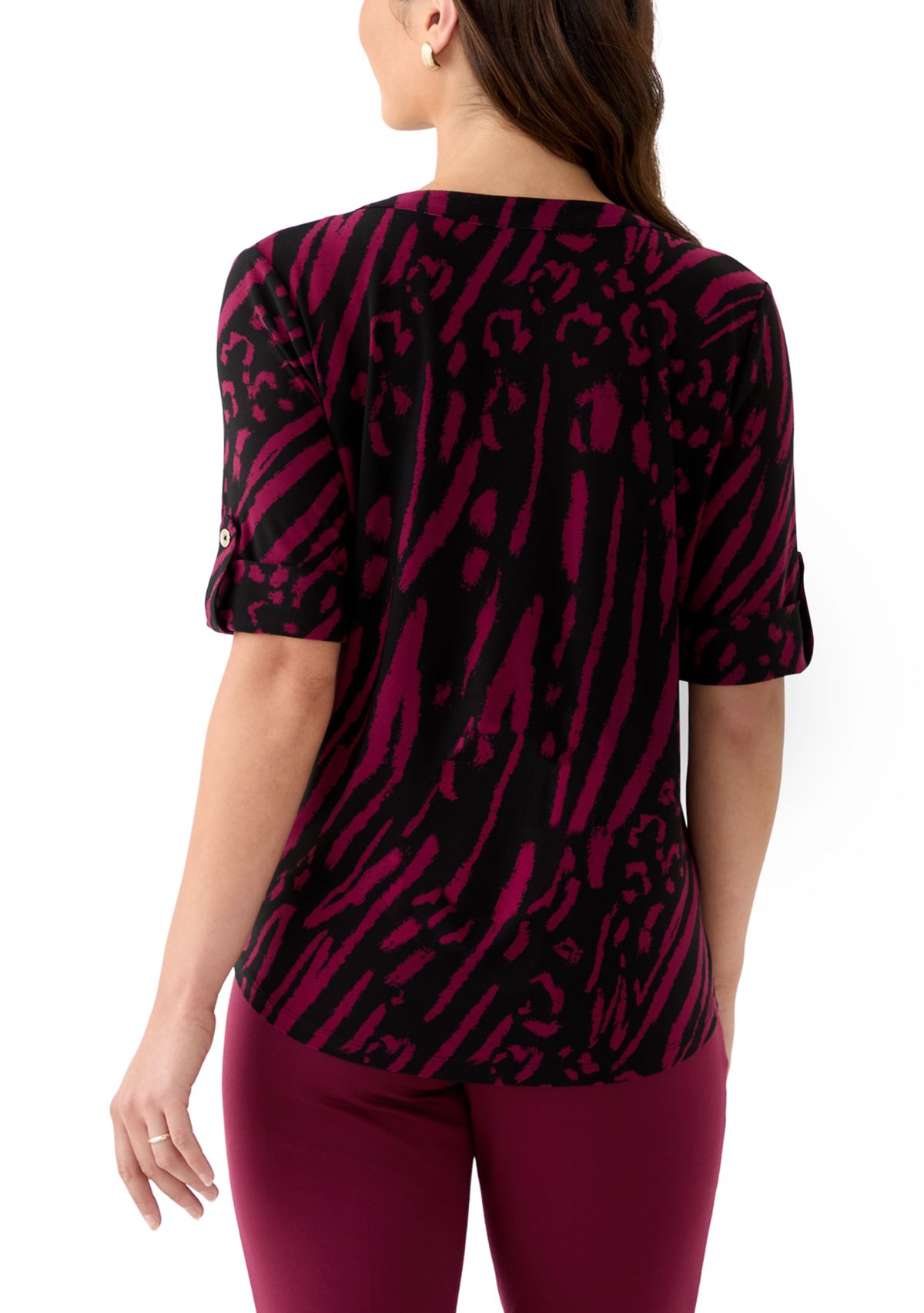 Petite Printed Button-Front Shirt with Roll-Tab Sleeves