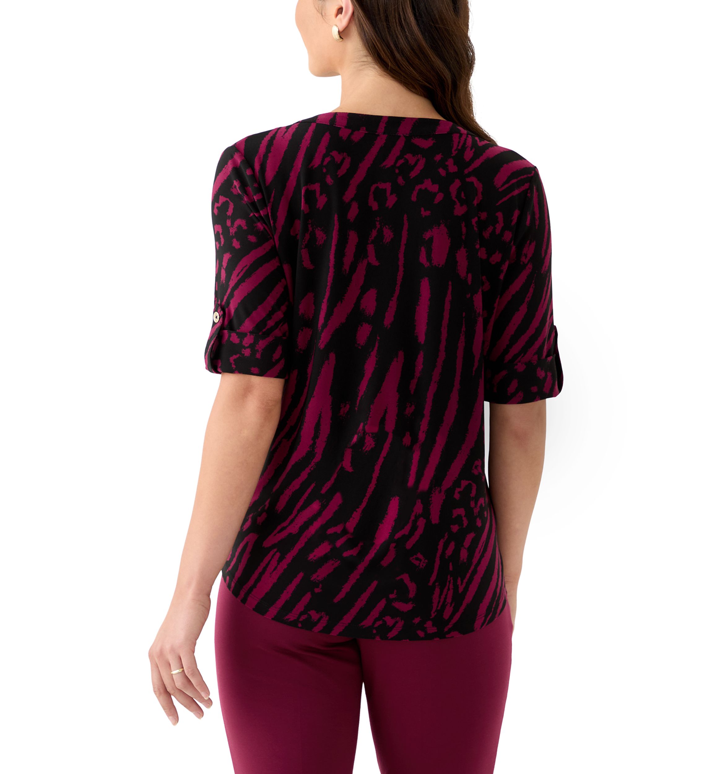 Petite Printed Button-Front Shirt with Roll-Tab Sleeves