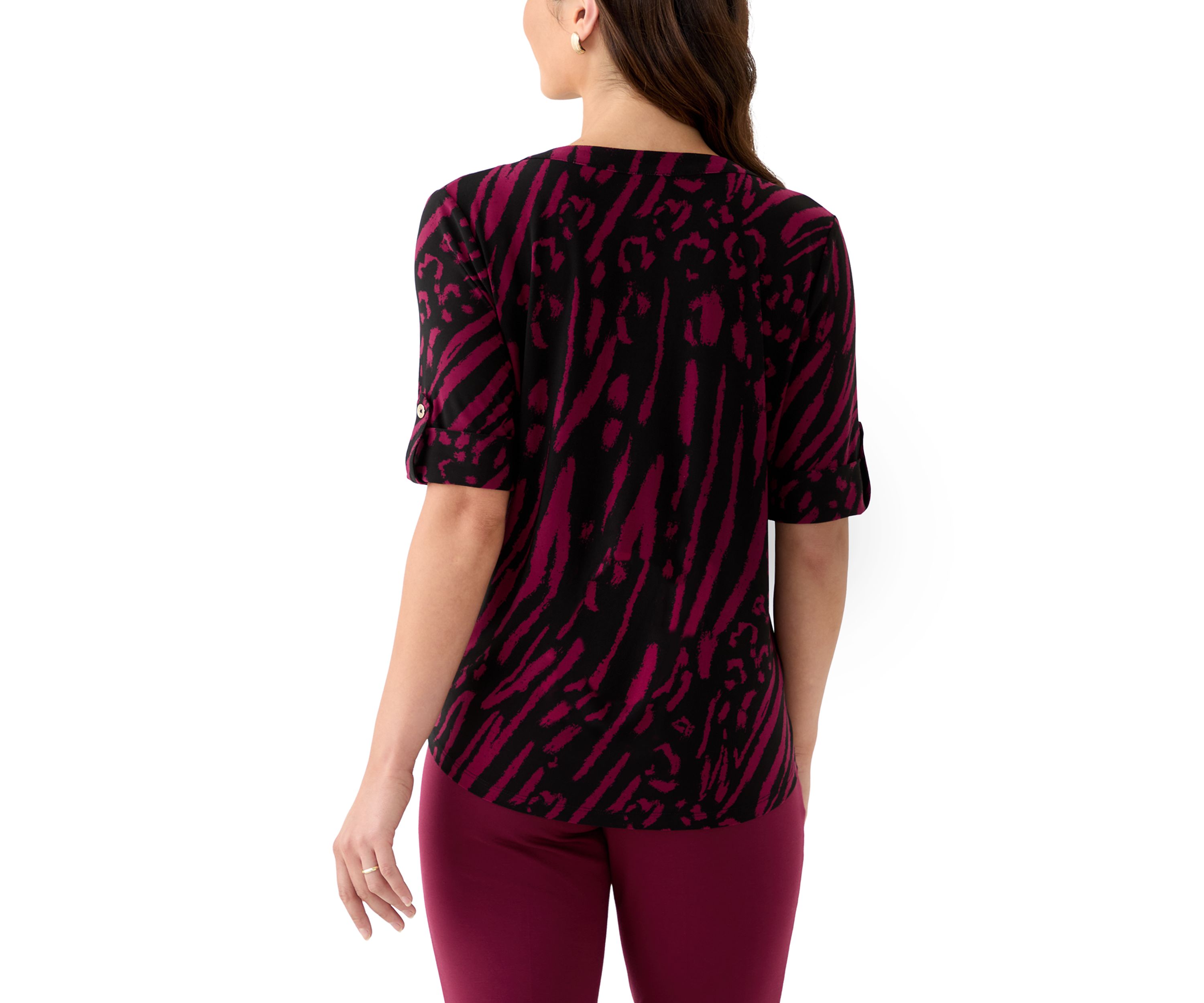 Petite Printed Button-Front Shirt with Roll-Tab Sleeves