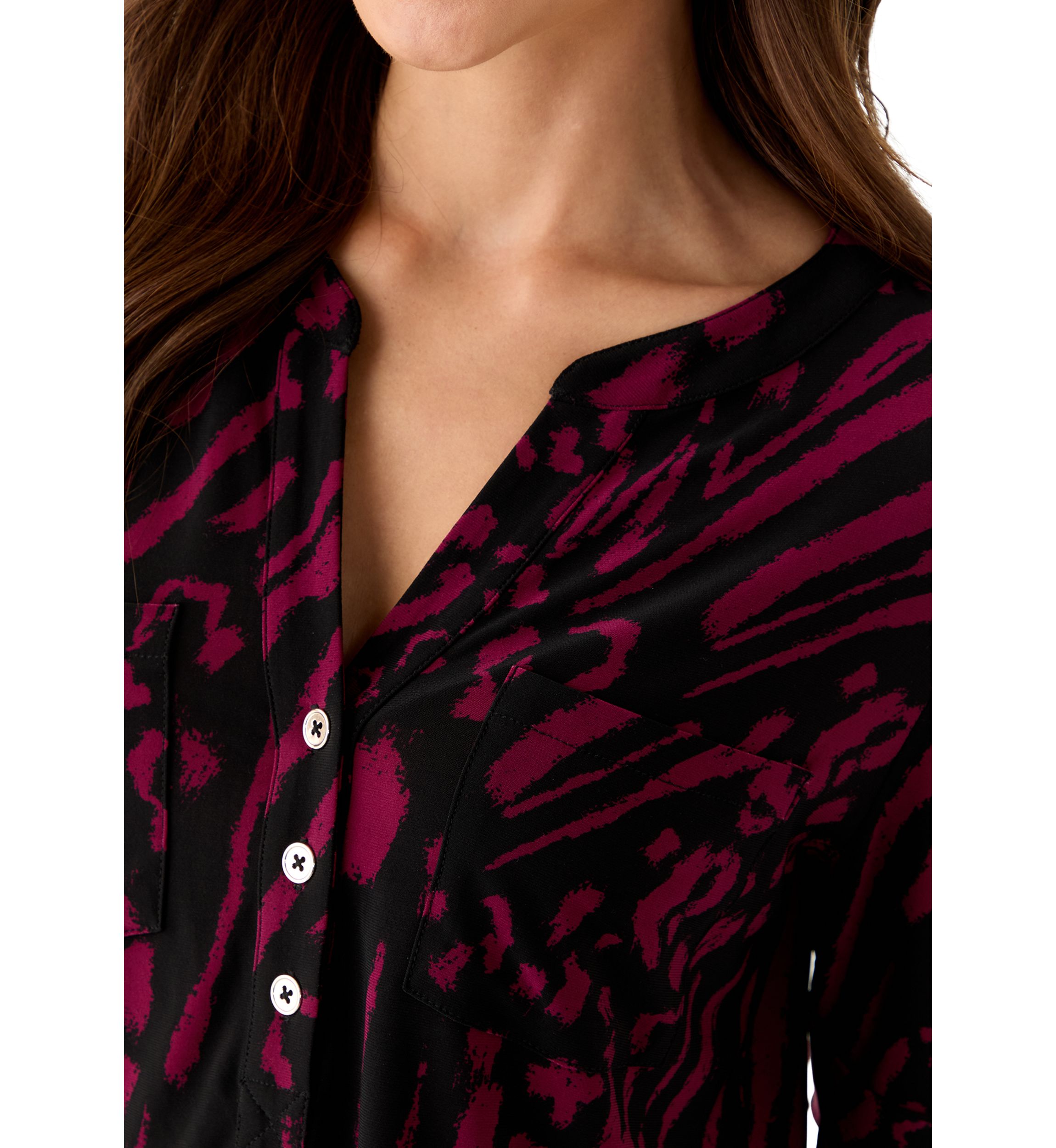Petite Printed Button-Front Shirt with Roll-Tab Sleeves