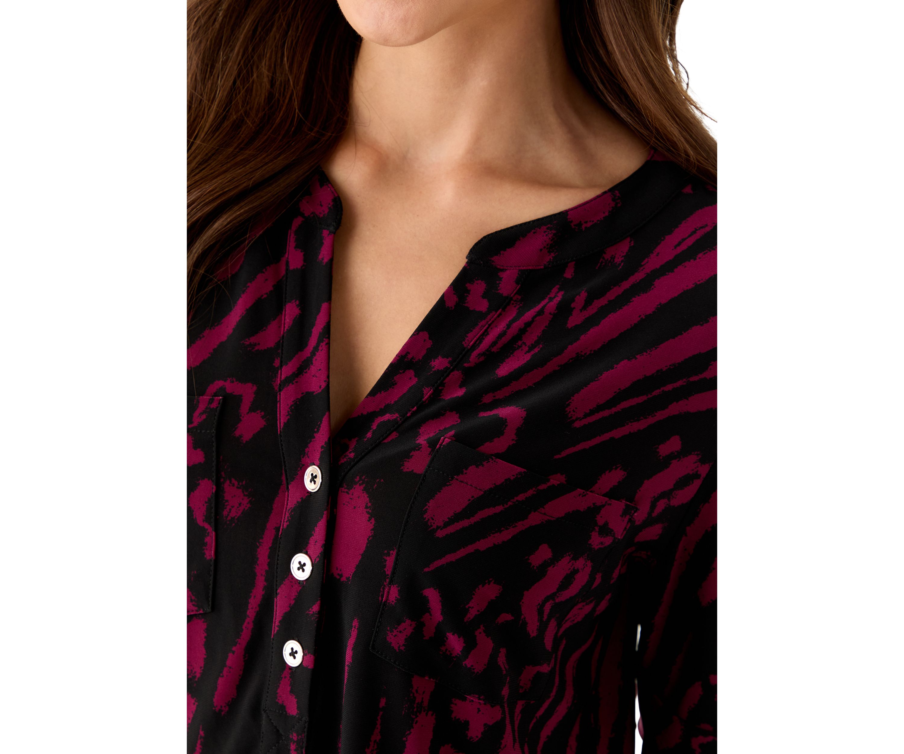 Petite Printed Button-Front Shirt with Roll-Tab Sleeves