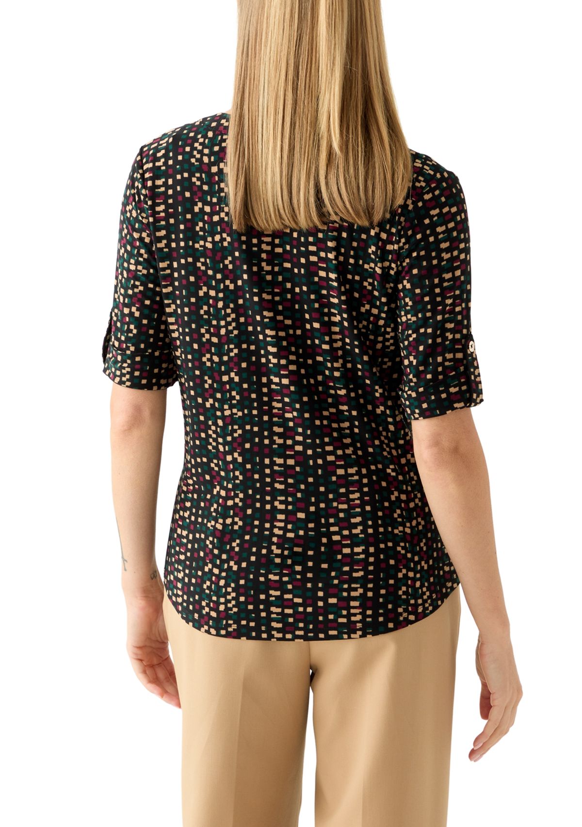 Petite Elbow Sleeve Button Neck Shirt