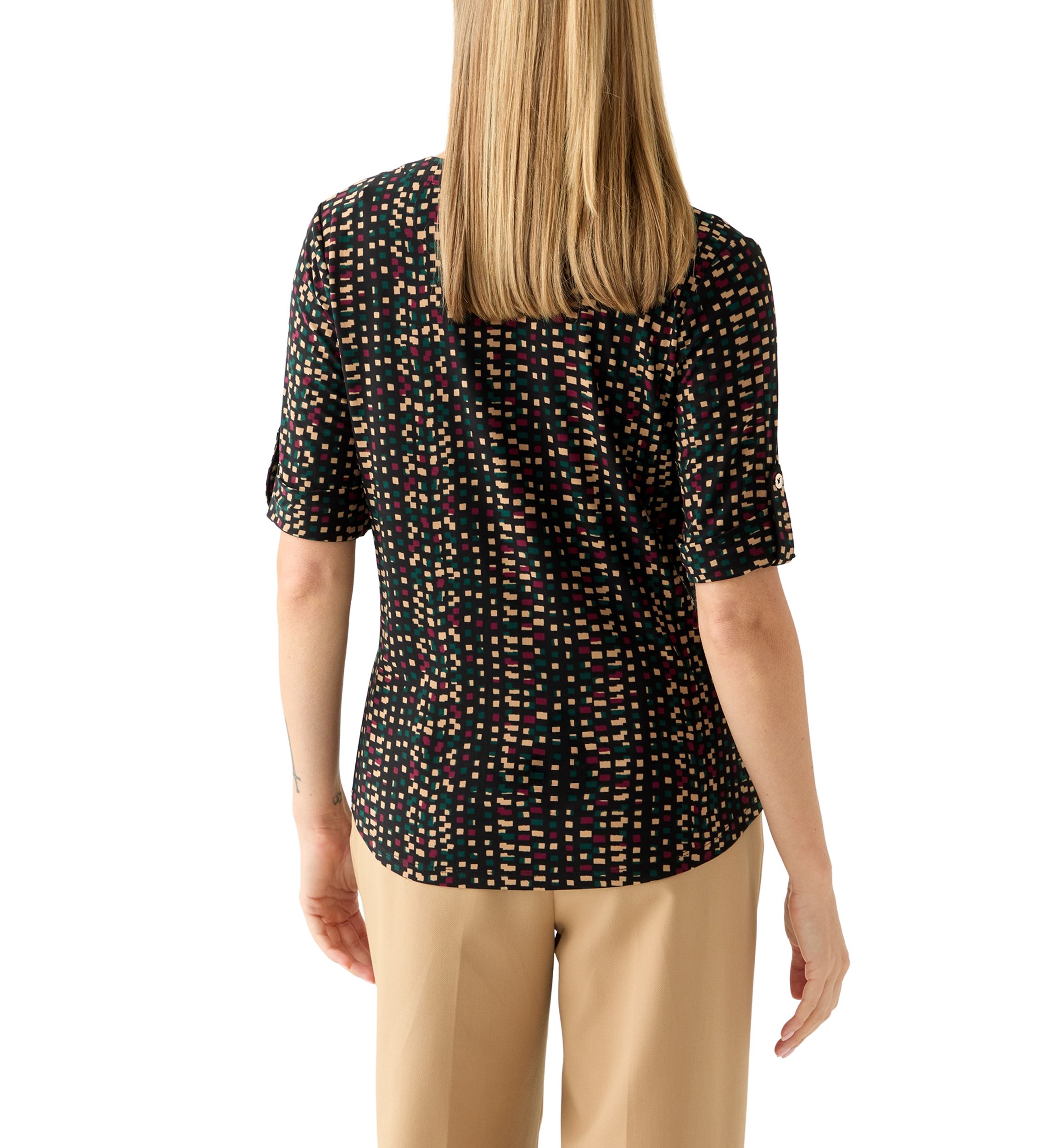 Petite Elbow Sleeve Button Neck Shirt