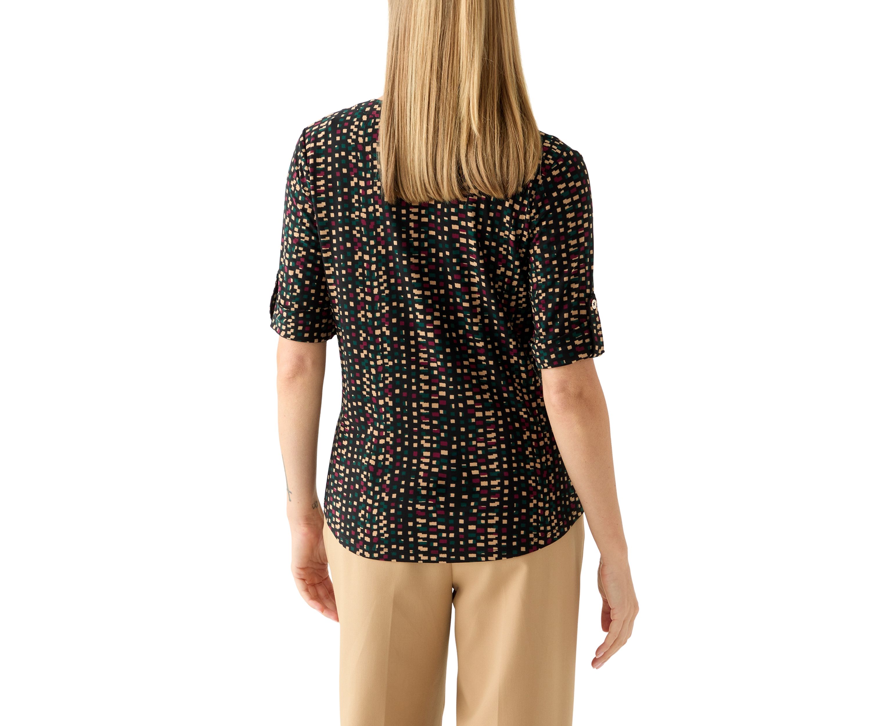 Petite Elbow Sleeve Button Neck Shirt