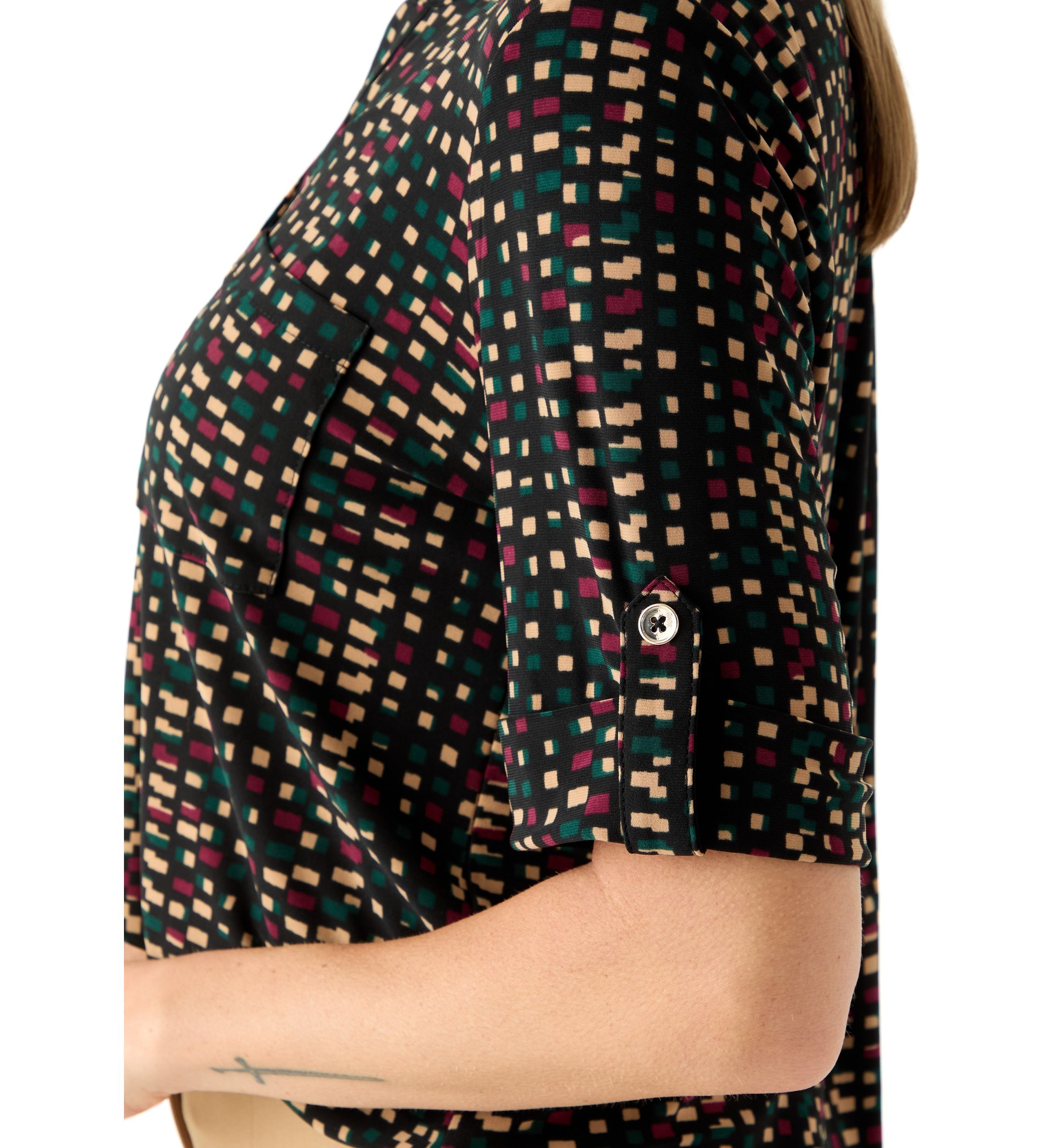 Petite Elbow Sleeve Button Neck Shirt