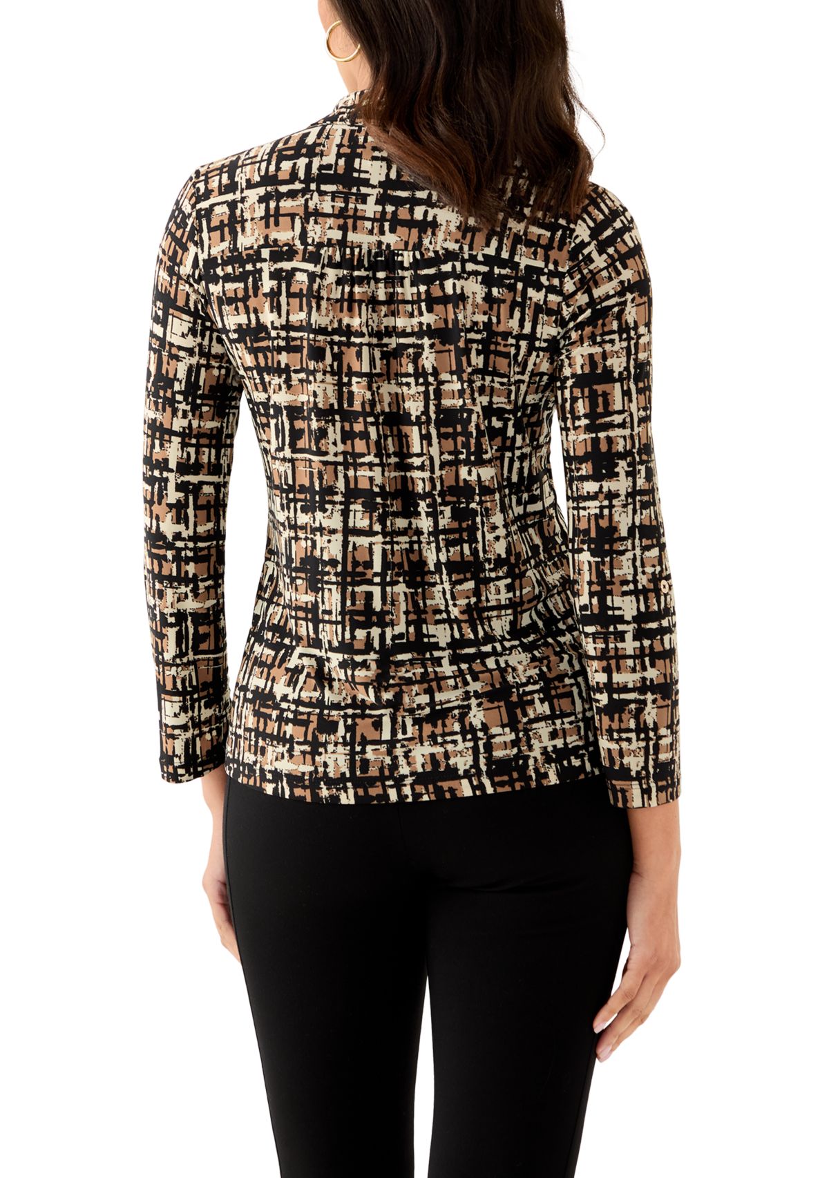 Womens 3/4 Roll-Tab Sleeve Printed Button Down Shirt