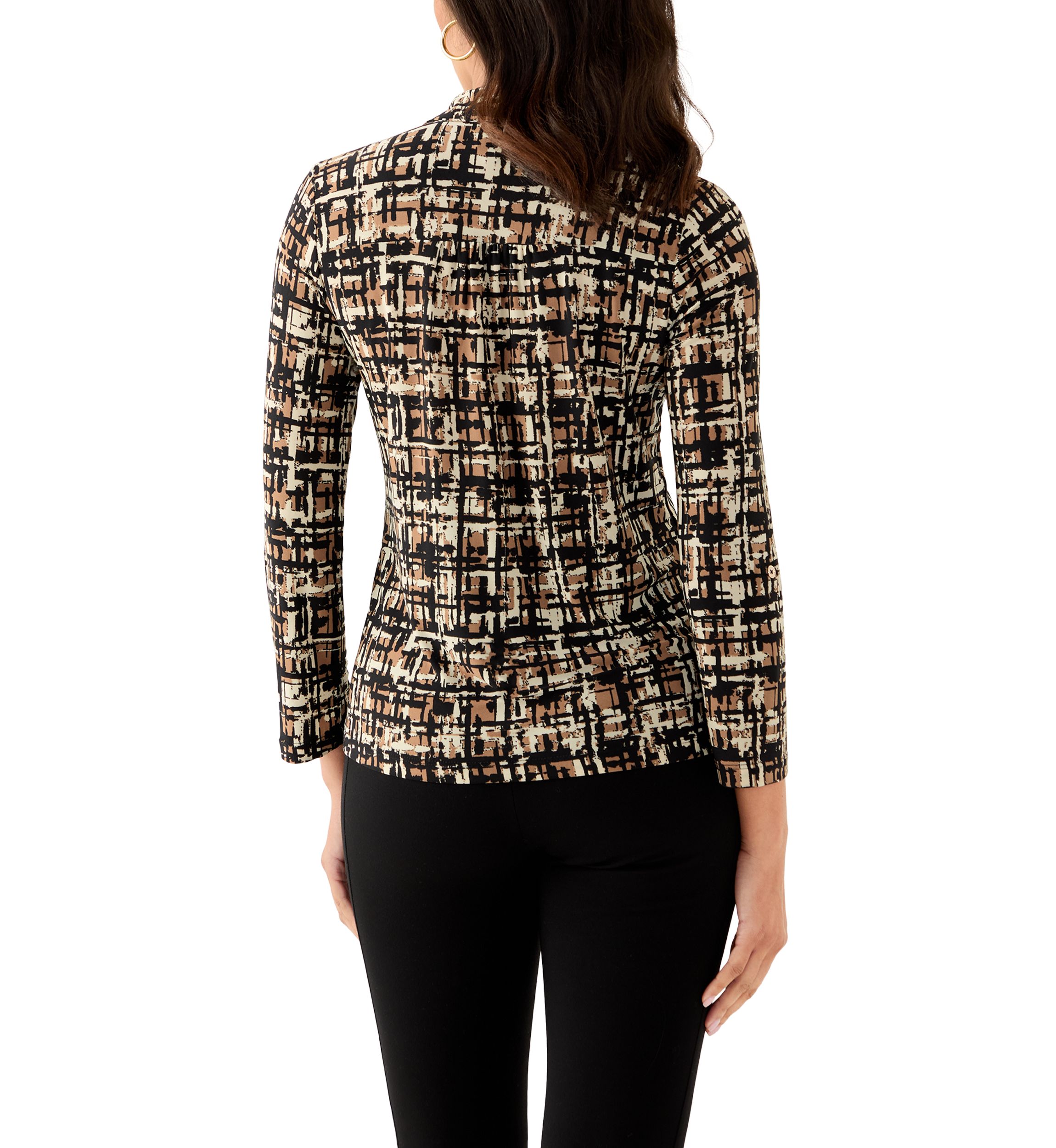 Womens 3/4 Roll-Tab Sleeve Printed Button Down Shirt