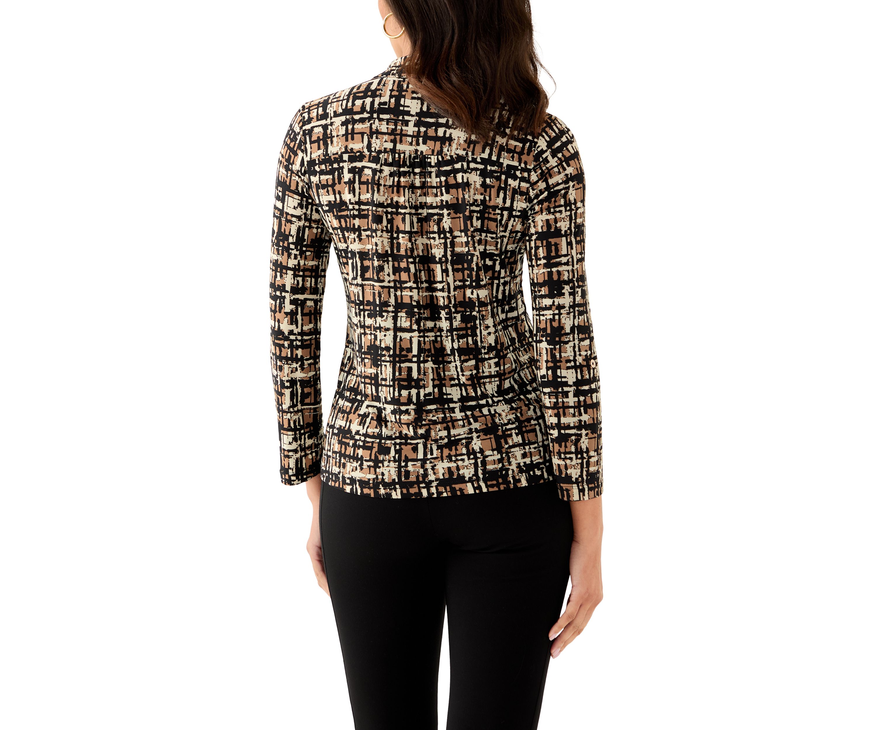 Womens 3/4 Roll-Tab Sleeve Printed Button Down Shirt