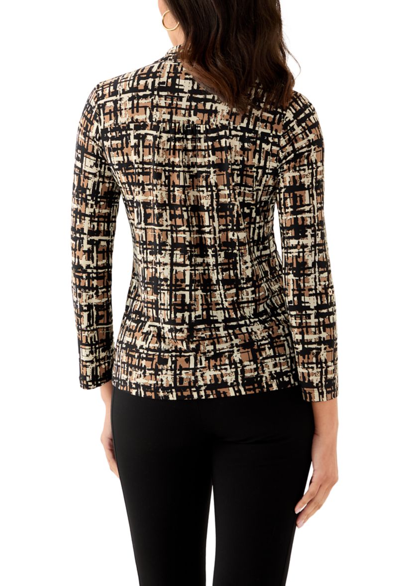 Womens 3/4 Roll-Tab Sleeve Printed Button Down Shirt