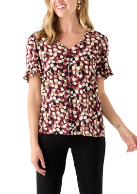 AK Anne Klein Women's Petite Ruffle Sleeve V-Neck Top