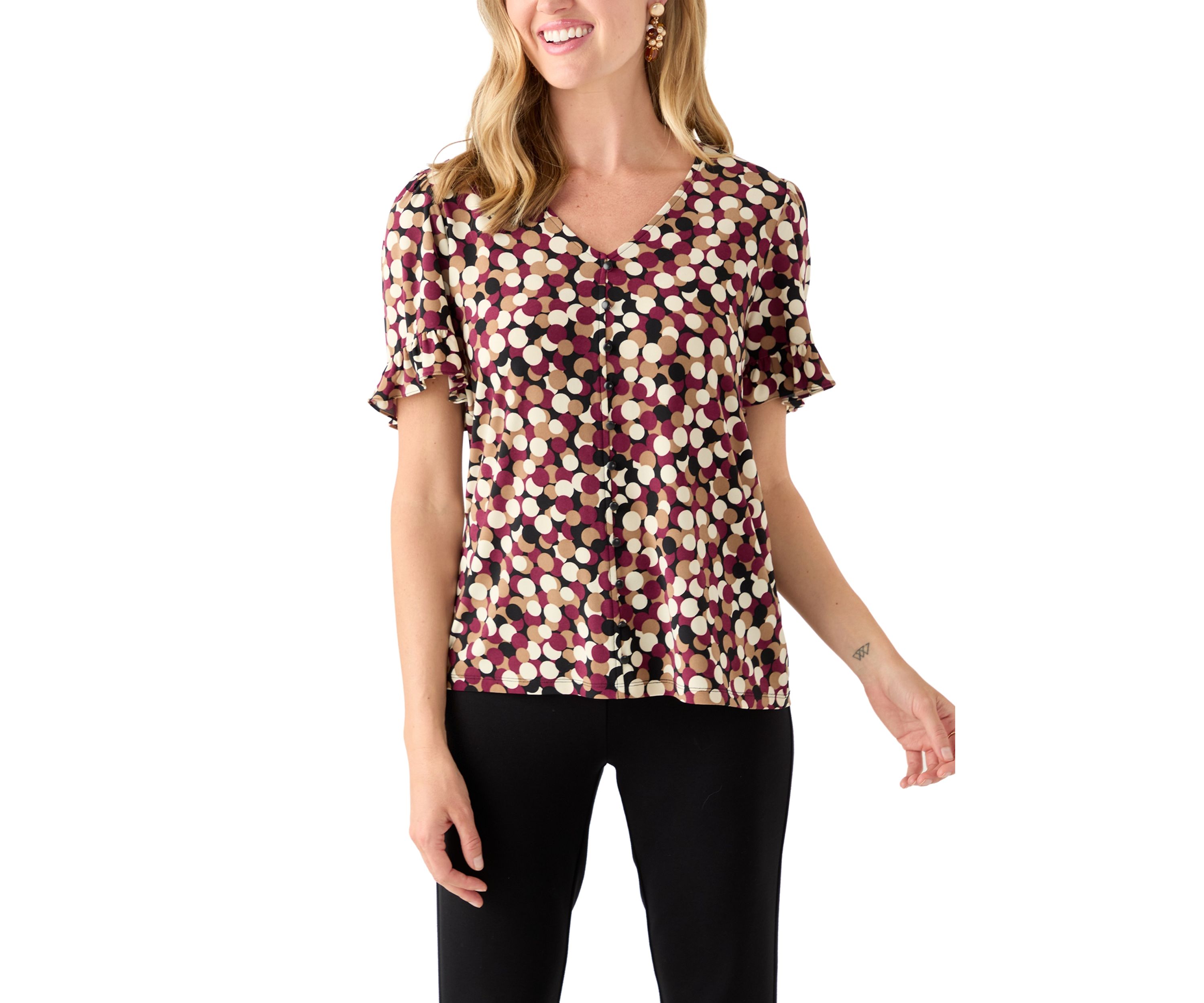 Petite Ruffle Sleeve V-Neck Top 