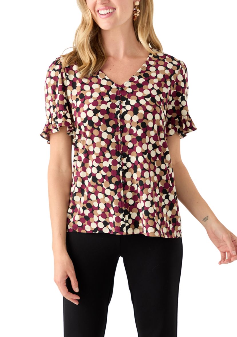 Petite Ruffle Sleeve V-Neck Top 