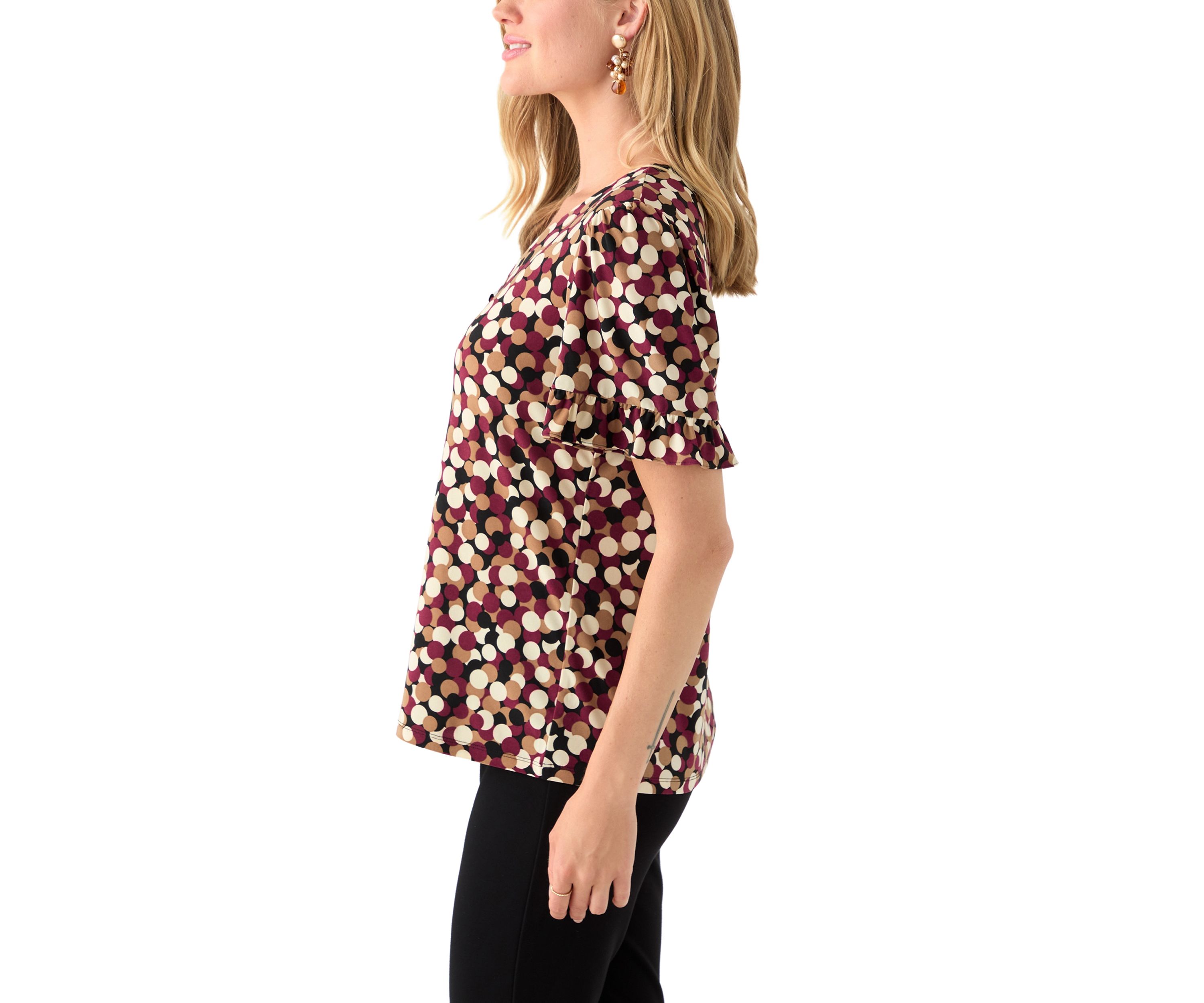 Petite Ruffle Sleeve V-Neck Top 