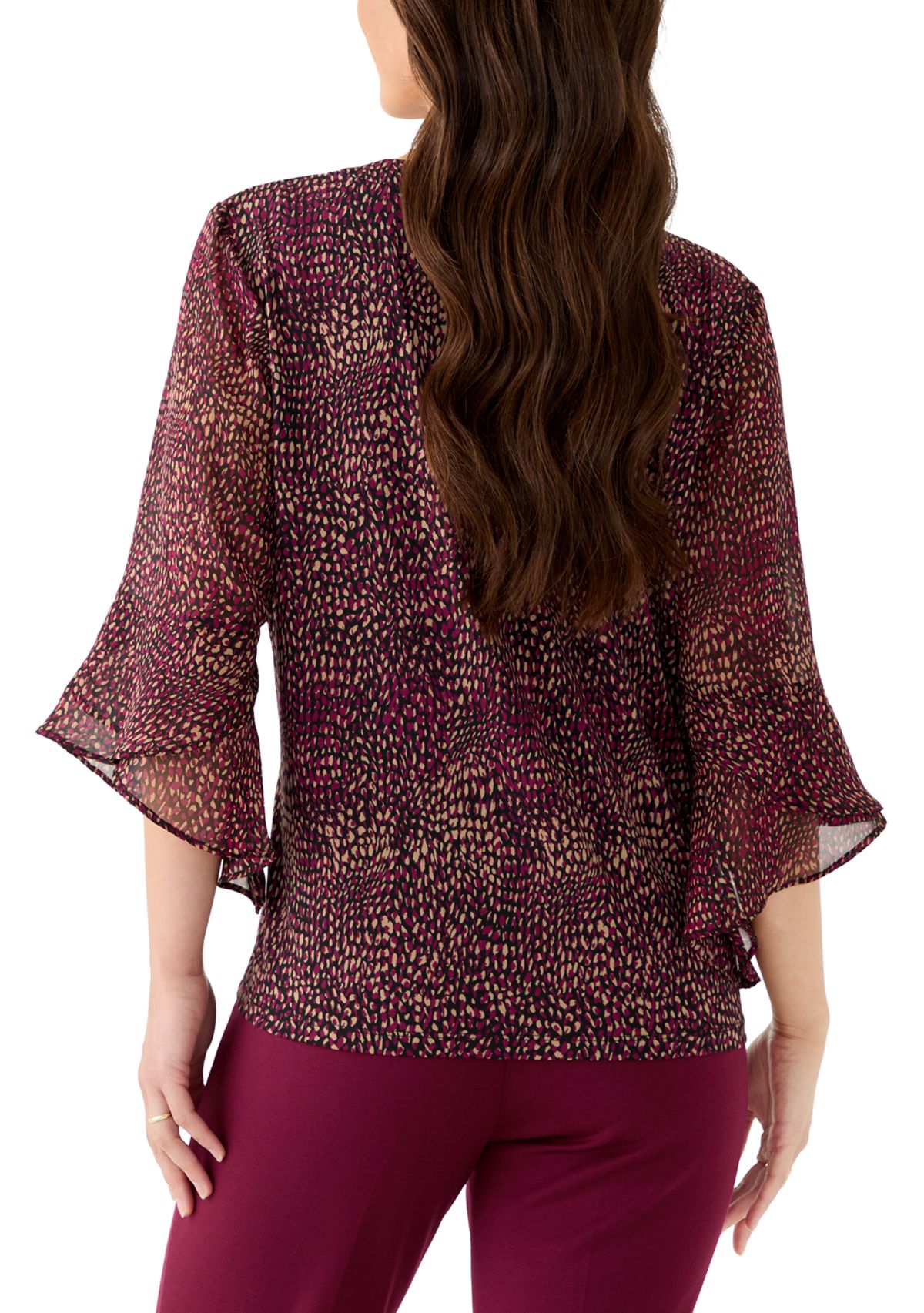 Petite Split Neck Shirt with Bell Sleeves