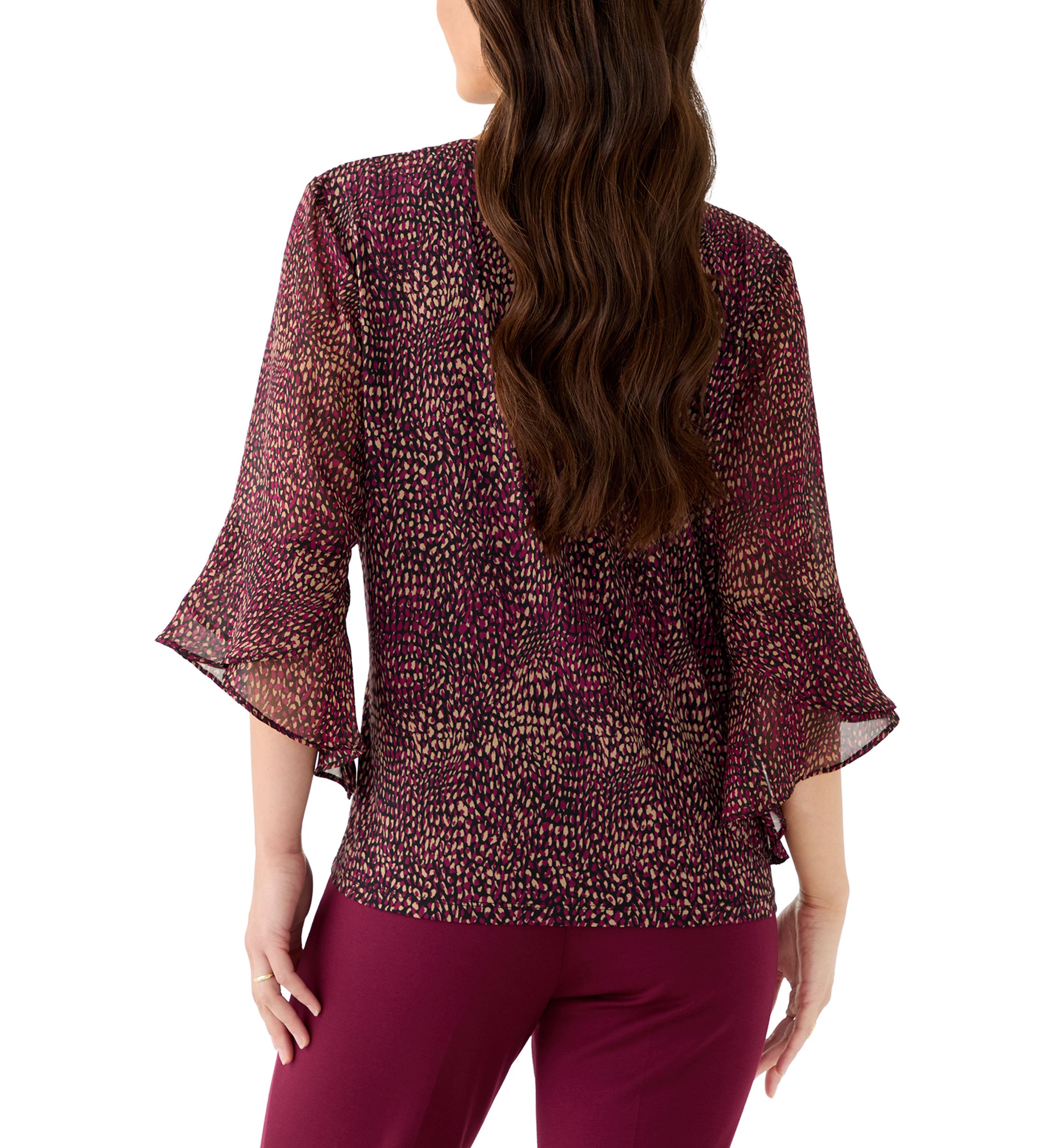 Petite Split Neck Shirt with Bell Sleeves