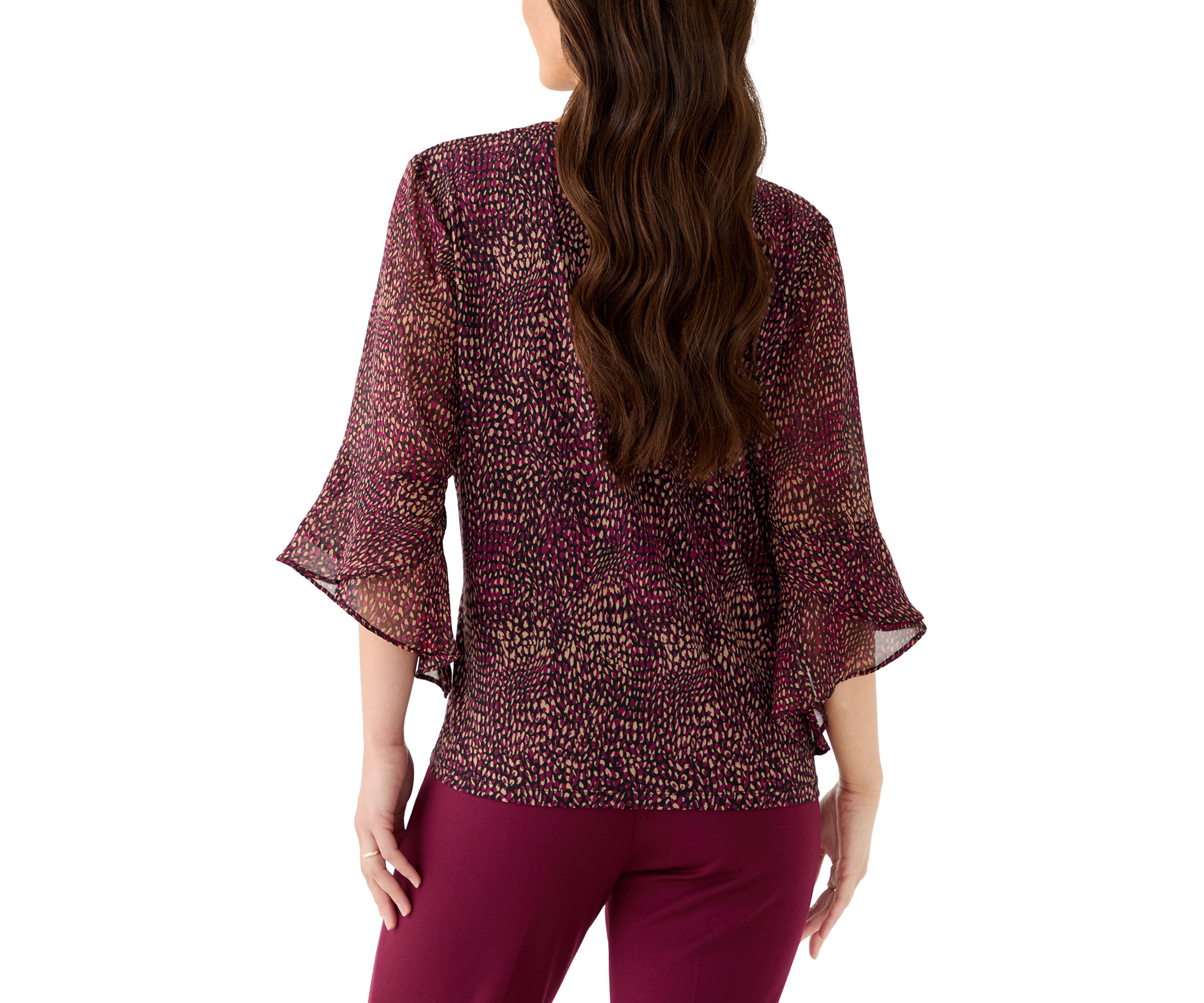 Petite Split Neck Shirt with Bell Sleeves