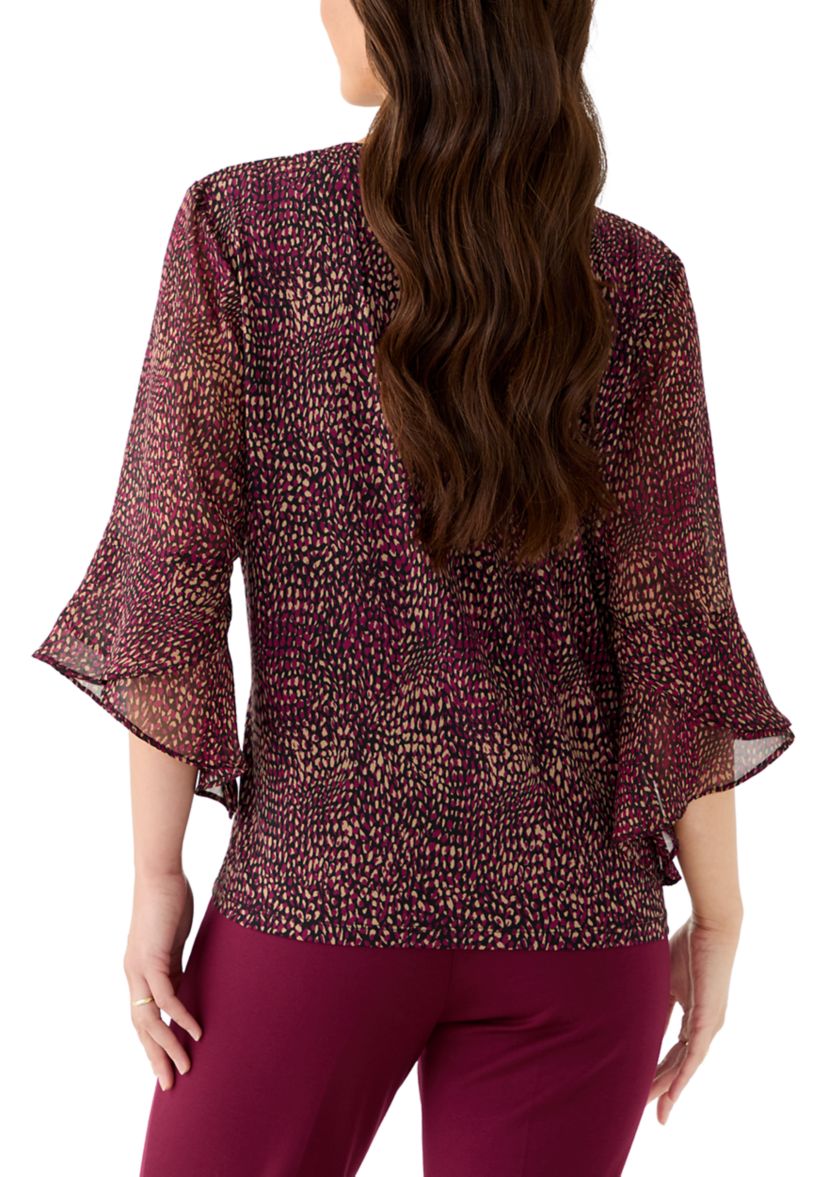 Petite Split Neck Shirt with Bell Sleeves