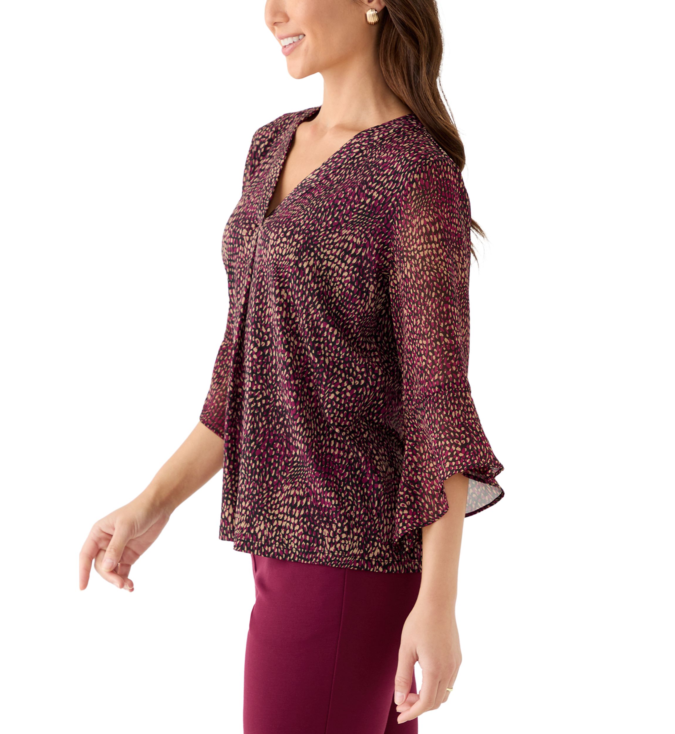 Petite Split Neck Shirt with Bell Sleeves