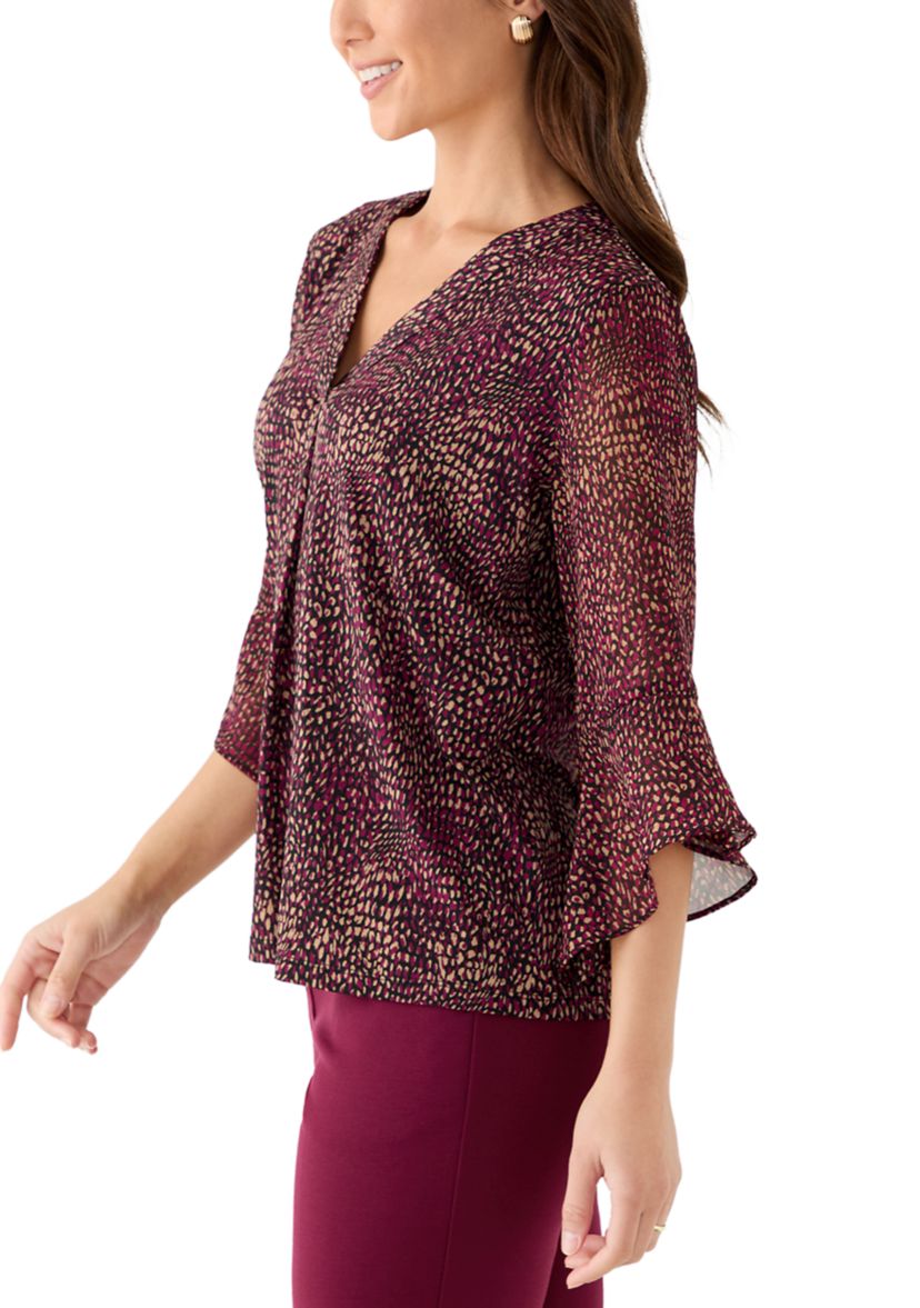 Petite Split Neck Shirt with Bell Sleeves