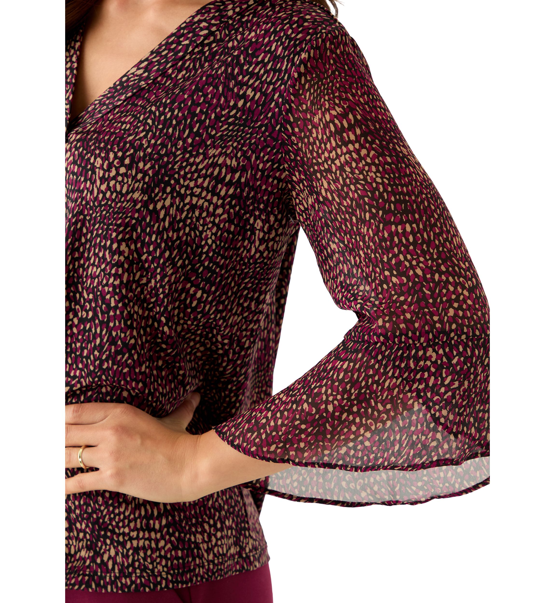 Petite Split Neck Shirt with Bell Sleeves