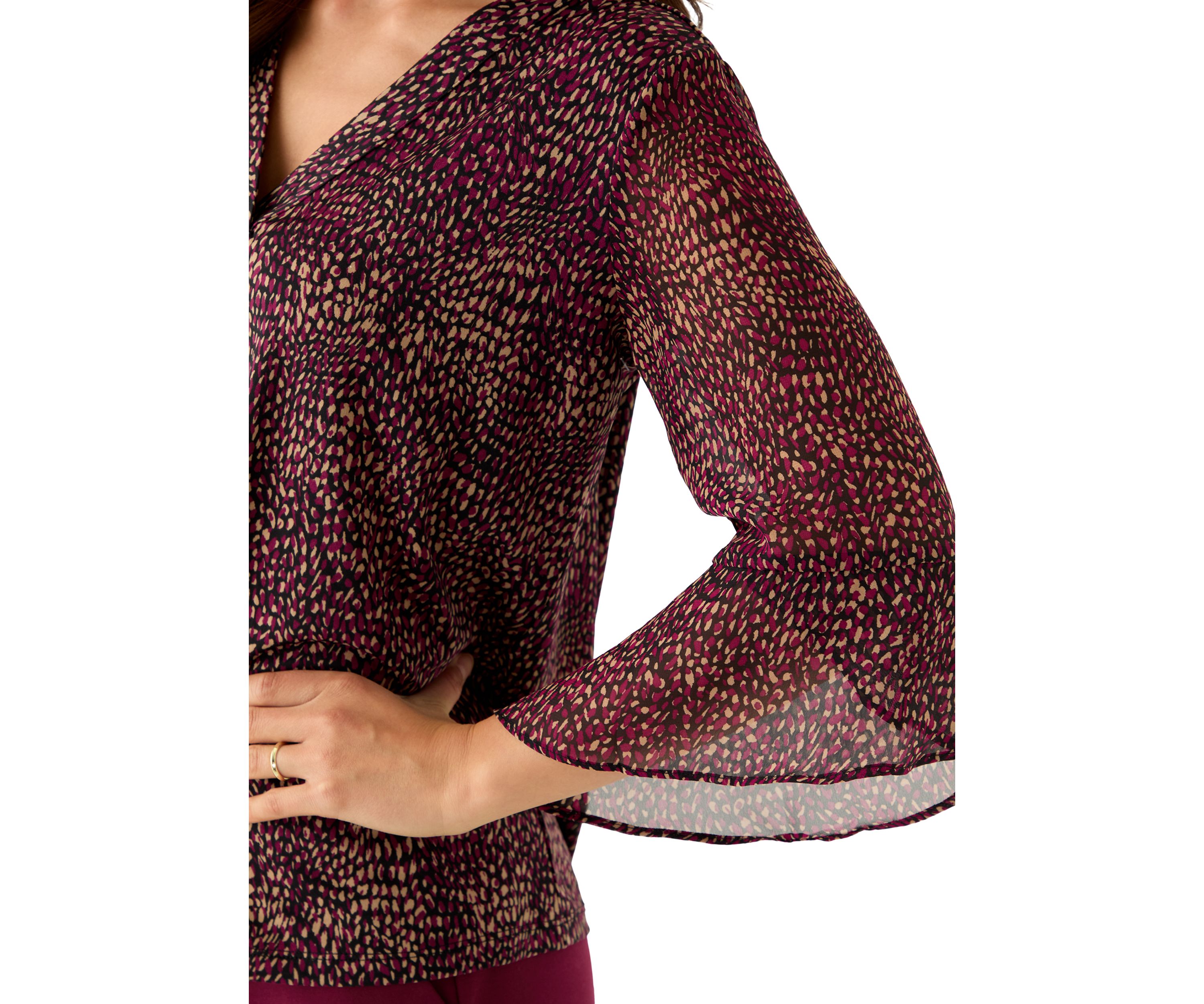 Petite Split Neck Shirt with Bell Sleeves