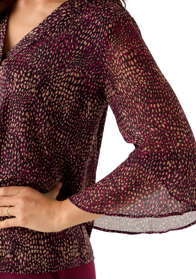 Petite Split Neck Shirt with Bell Sleeves
