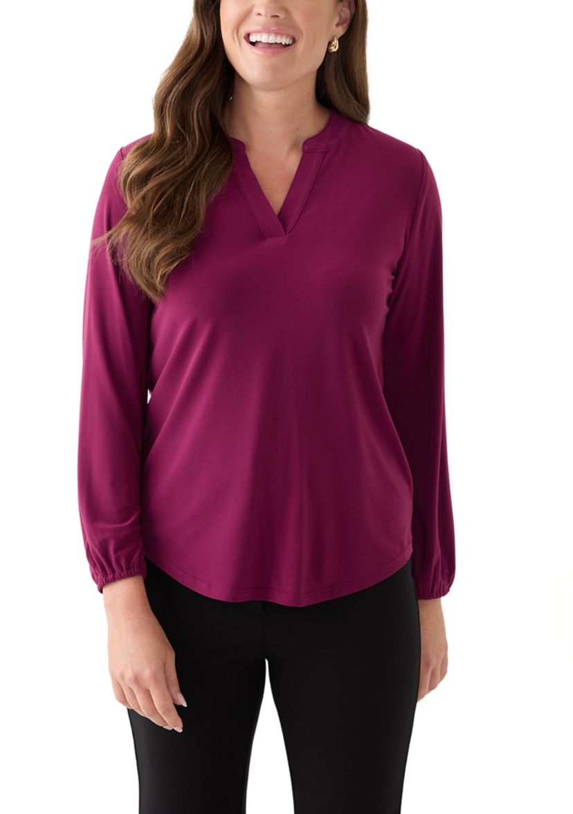 Petite Chianti Long Sleeve Split Neck Blouse
