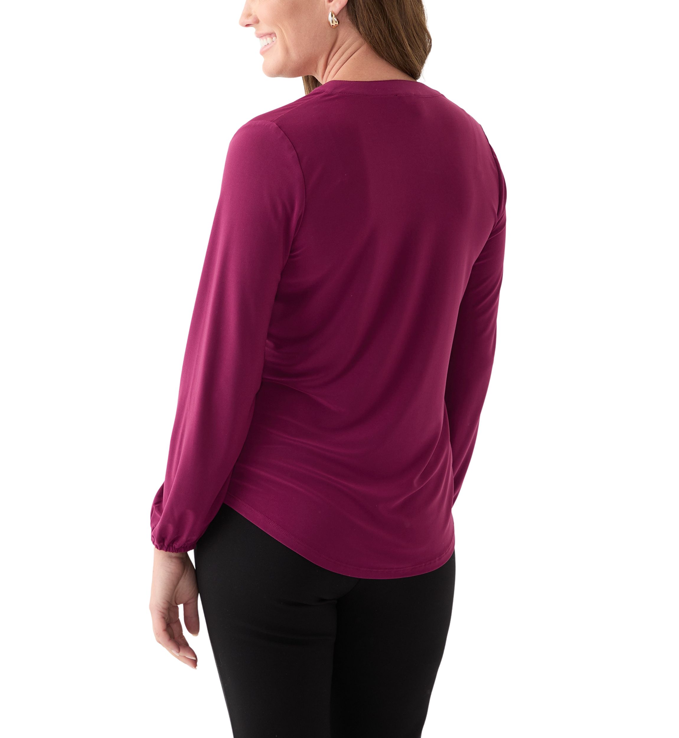 Petite Chianti Long Sleeve Split Neck Blouse
