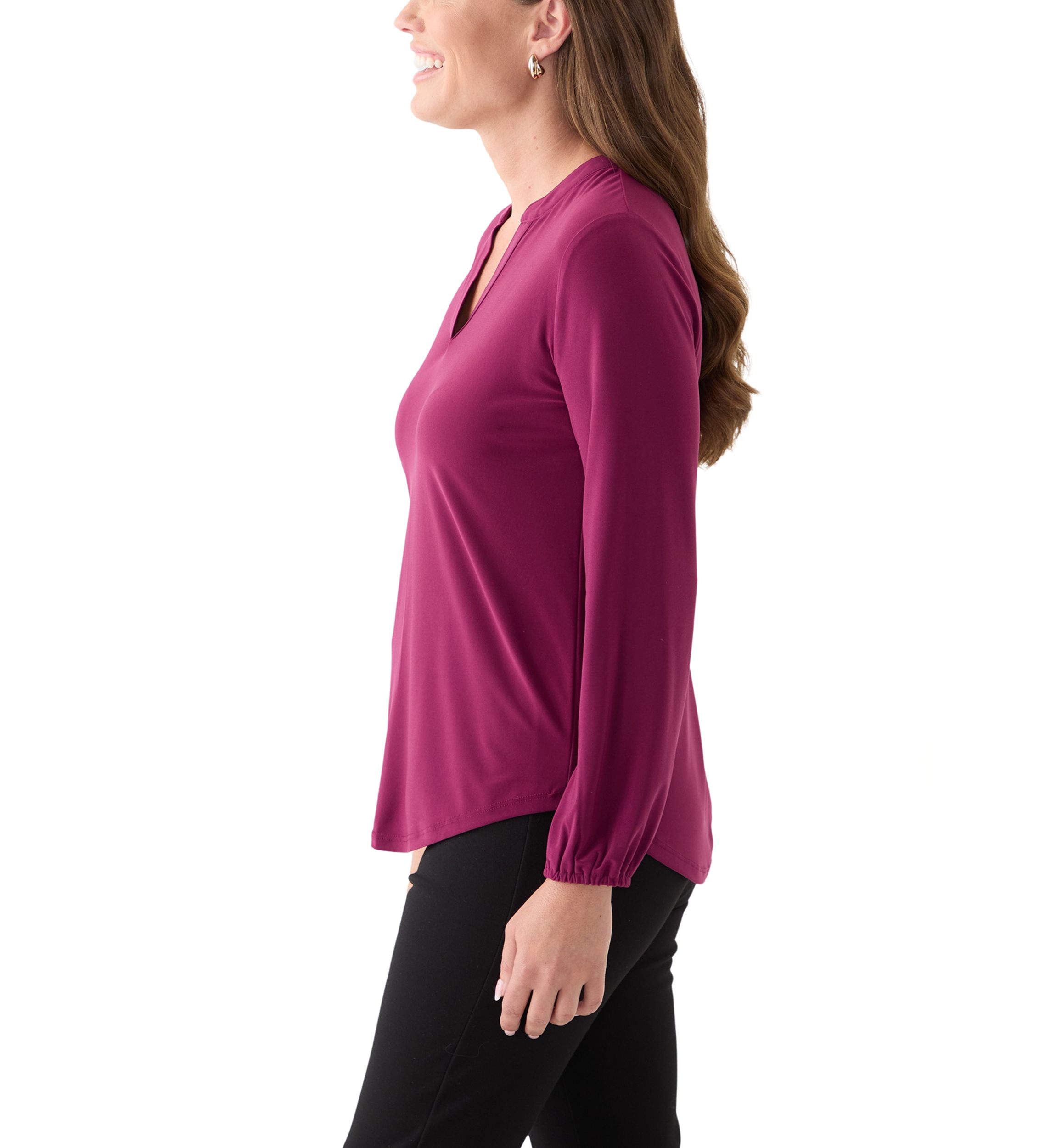 Petite Chianti Long Sleeve Split Neck Blouse