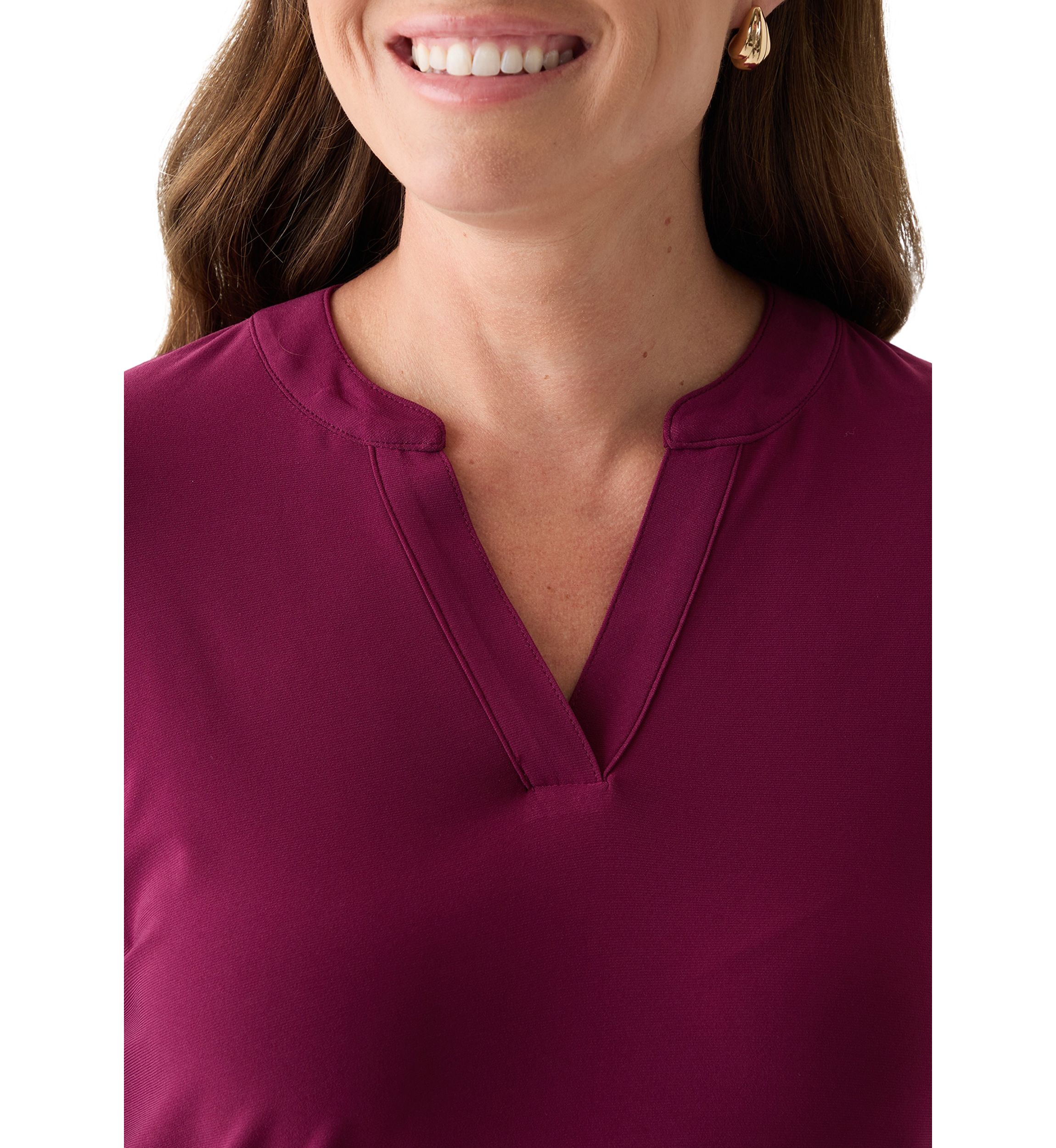Petite Chianti Long Sleeve Split Neck Blouse