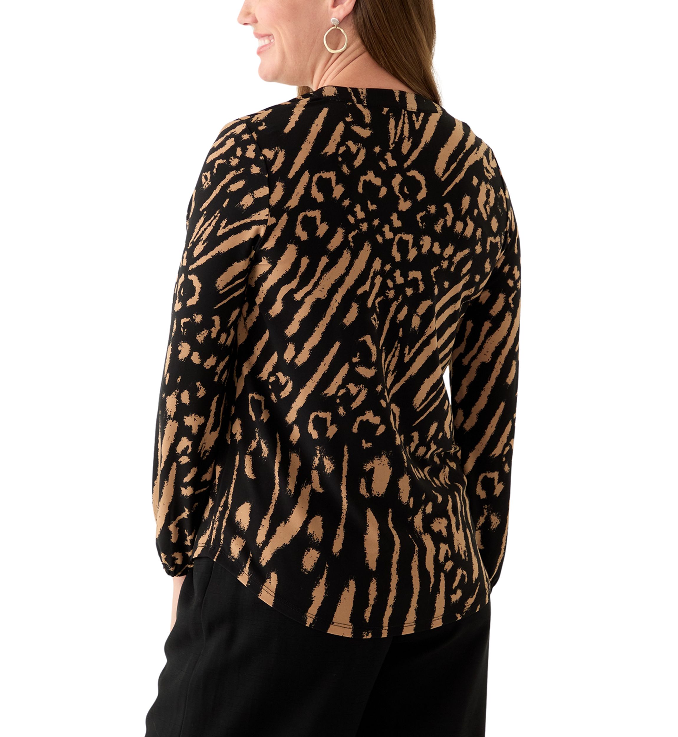 Petite Long Sleeve Split Neck Blouse