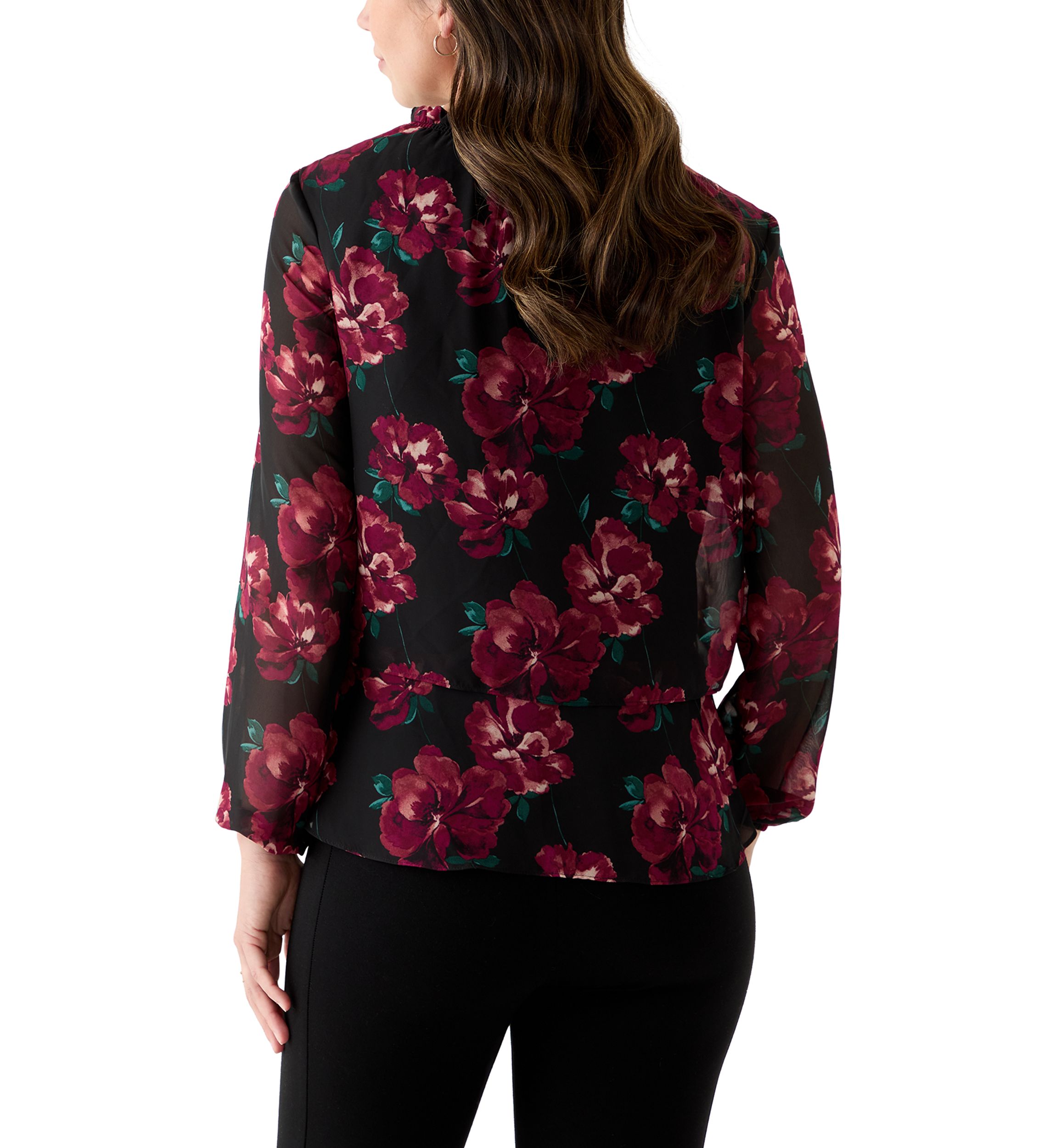 Womens Tiered Mock Neck Long Sleeve Shirt
